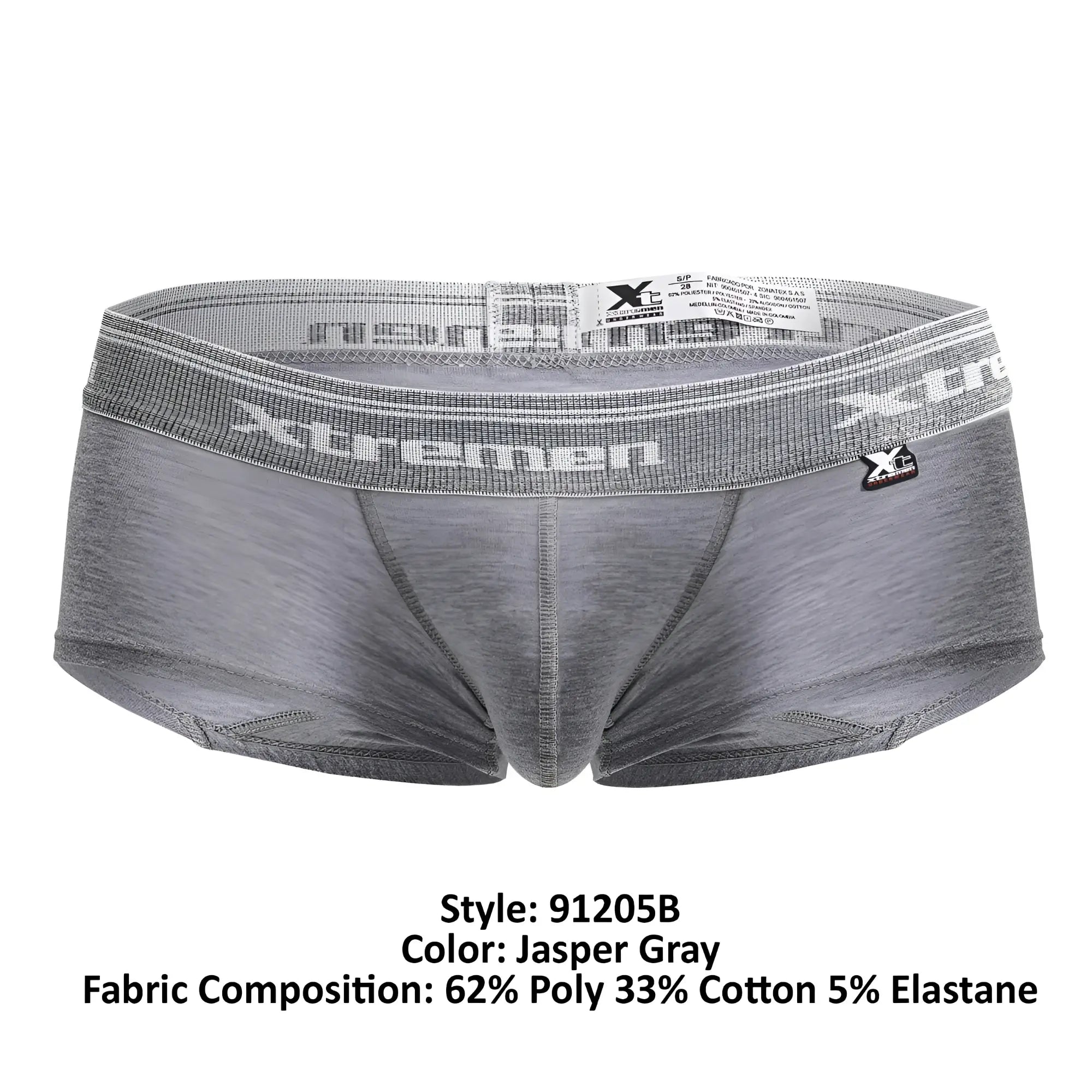 Xtremen 91205B gray jasper cotton blend men’s briefs with textured waistband featuring xtremen logo and brand tag