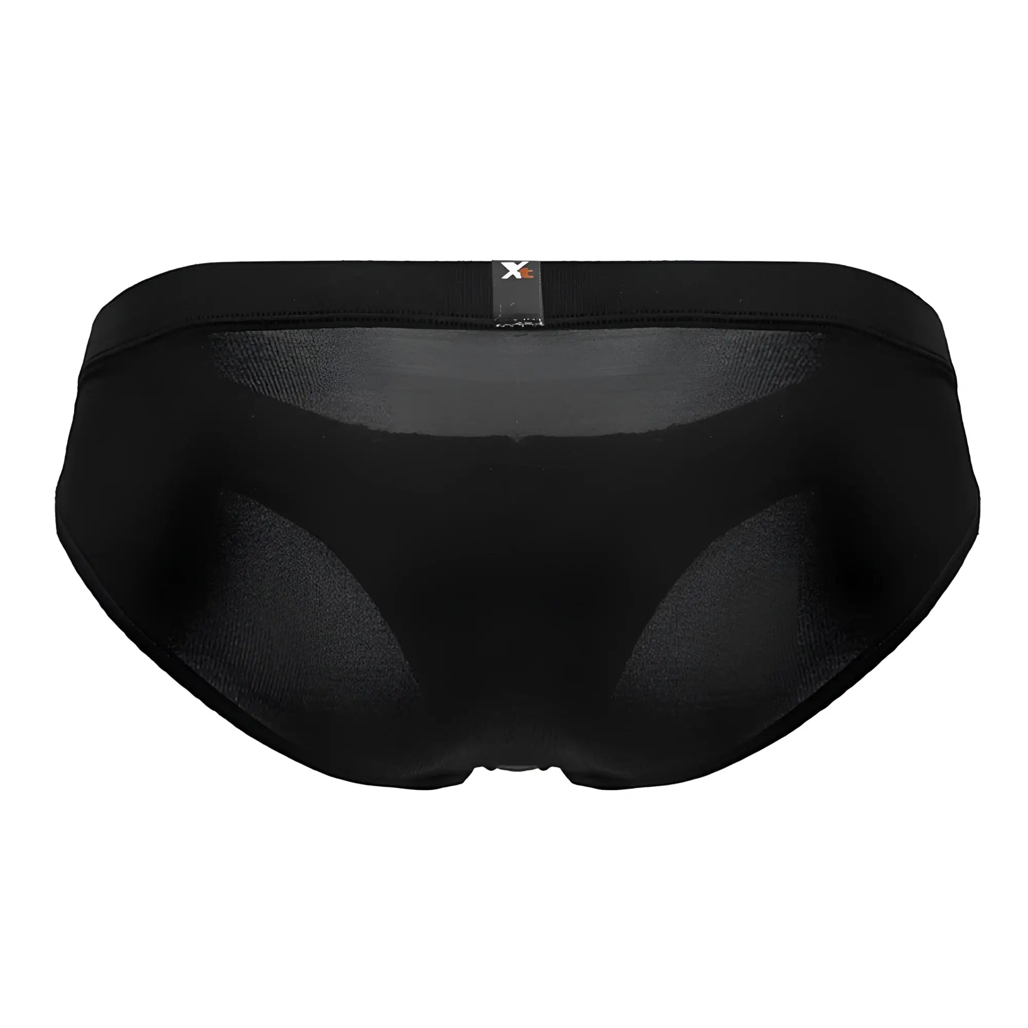 Black Xtremen 91207B microfiber briefs with mesh fabric, solid elastic waistband, and small brand tag in front view