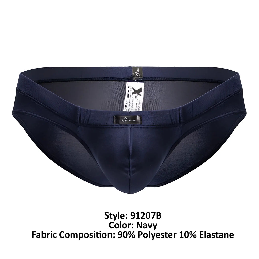 Navy xtremen 91207b microfiber briefs made of 90% polyester and 10% elastane with branded waistband label