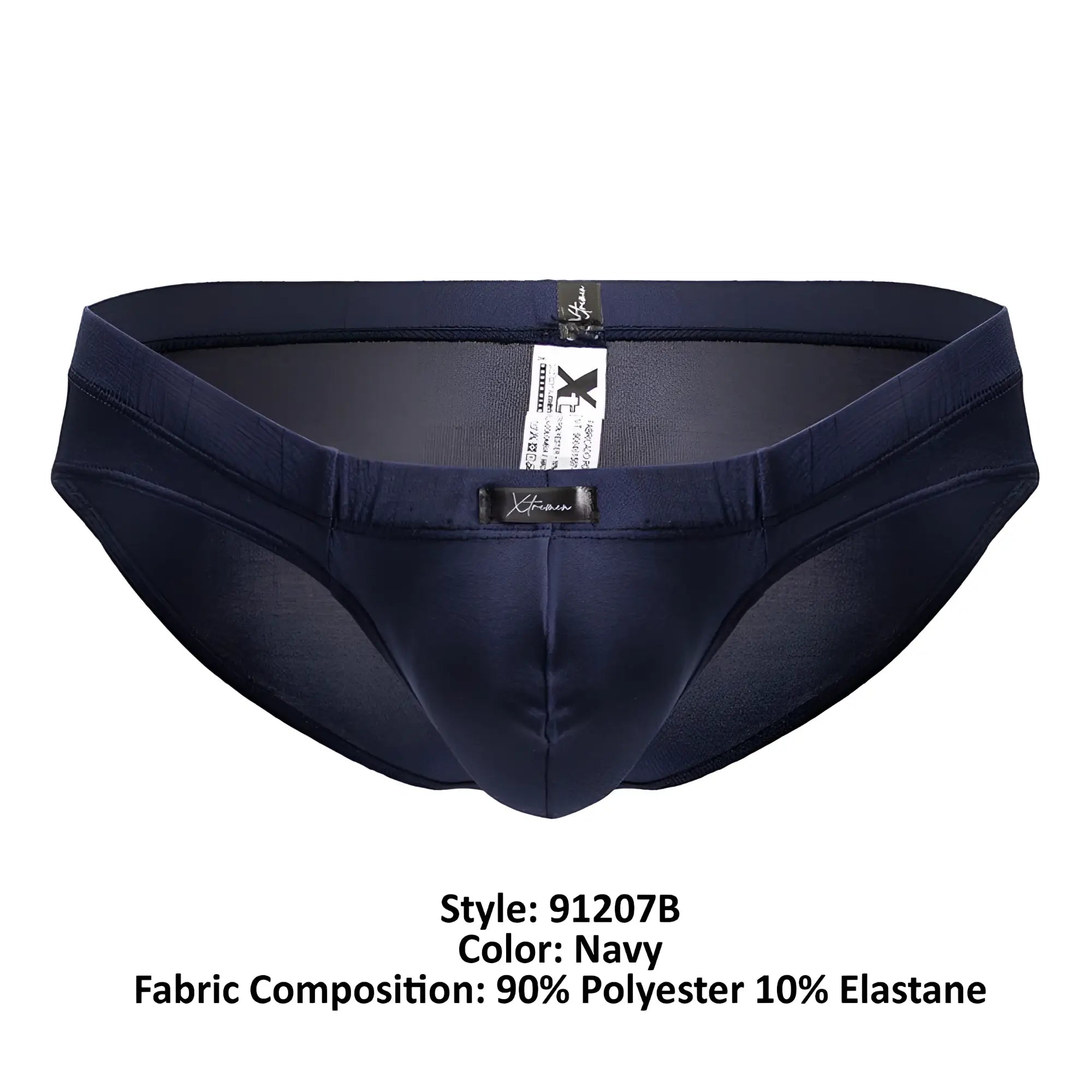 Navy xtremen 91207b microfiber briefs made of 90% polyester and 10% elastane with branded waistband label