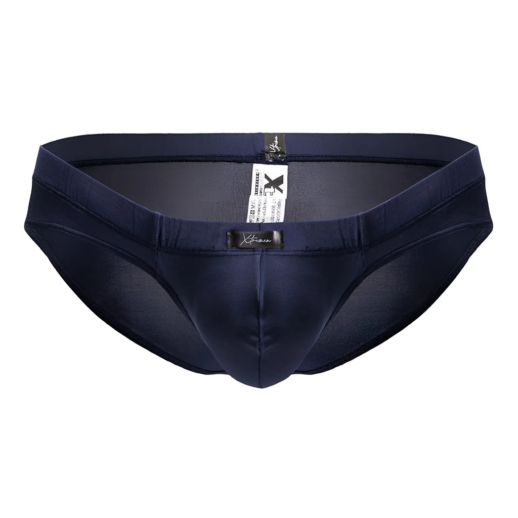 Navy blue Xtremen 91207B microfiber men’s briefs with smooth stretchable fabric and subtle branding tags
