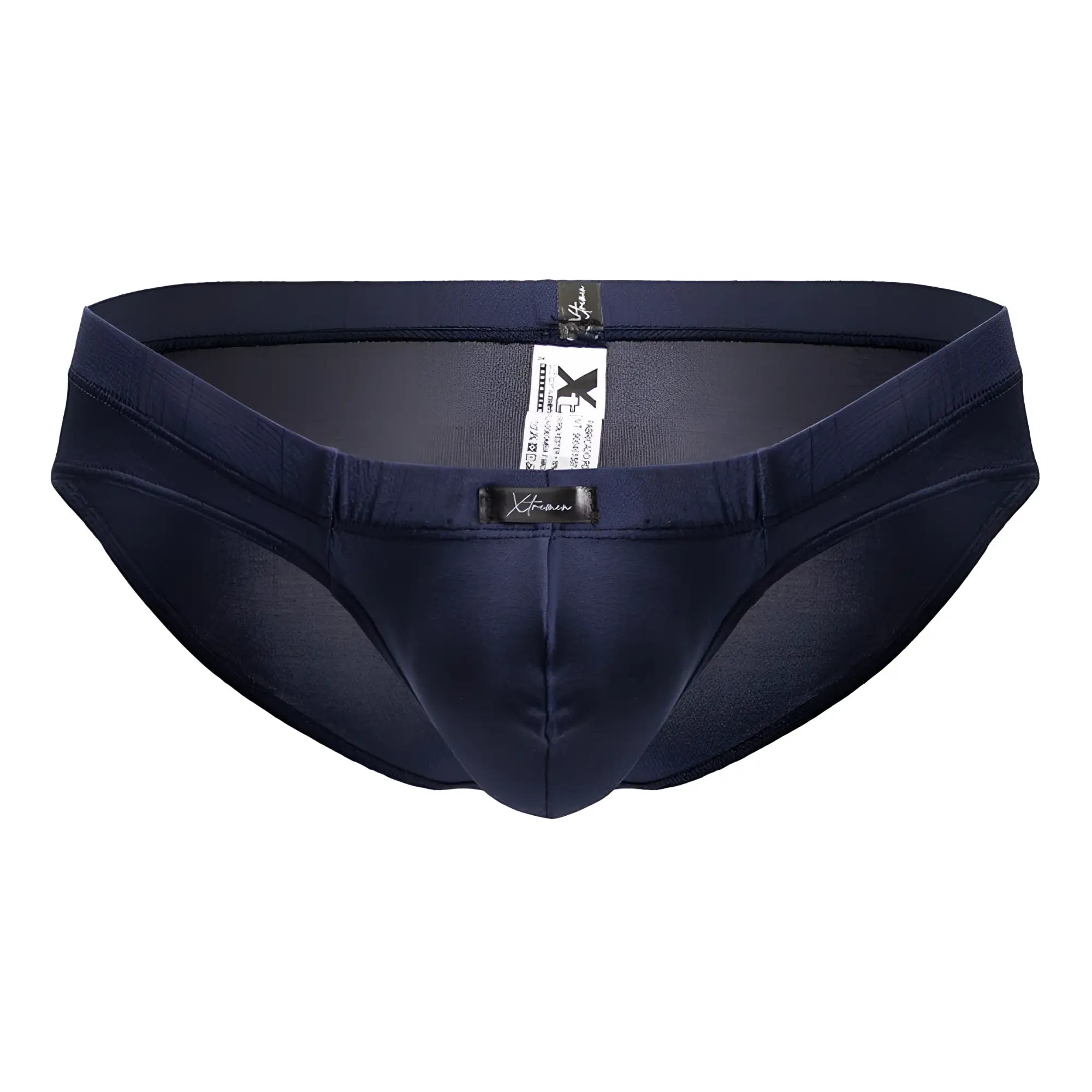Navy blue Xtremen 91207B microfiber men’s briefs with smooth stretchable fabric and subtle branding tags