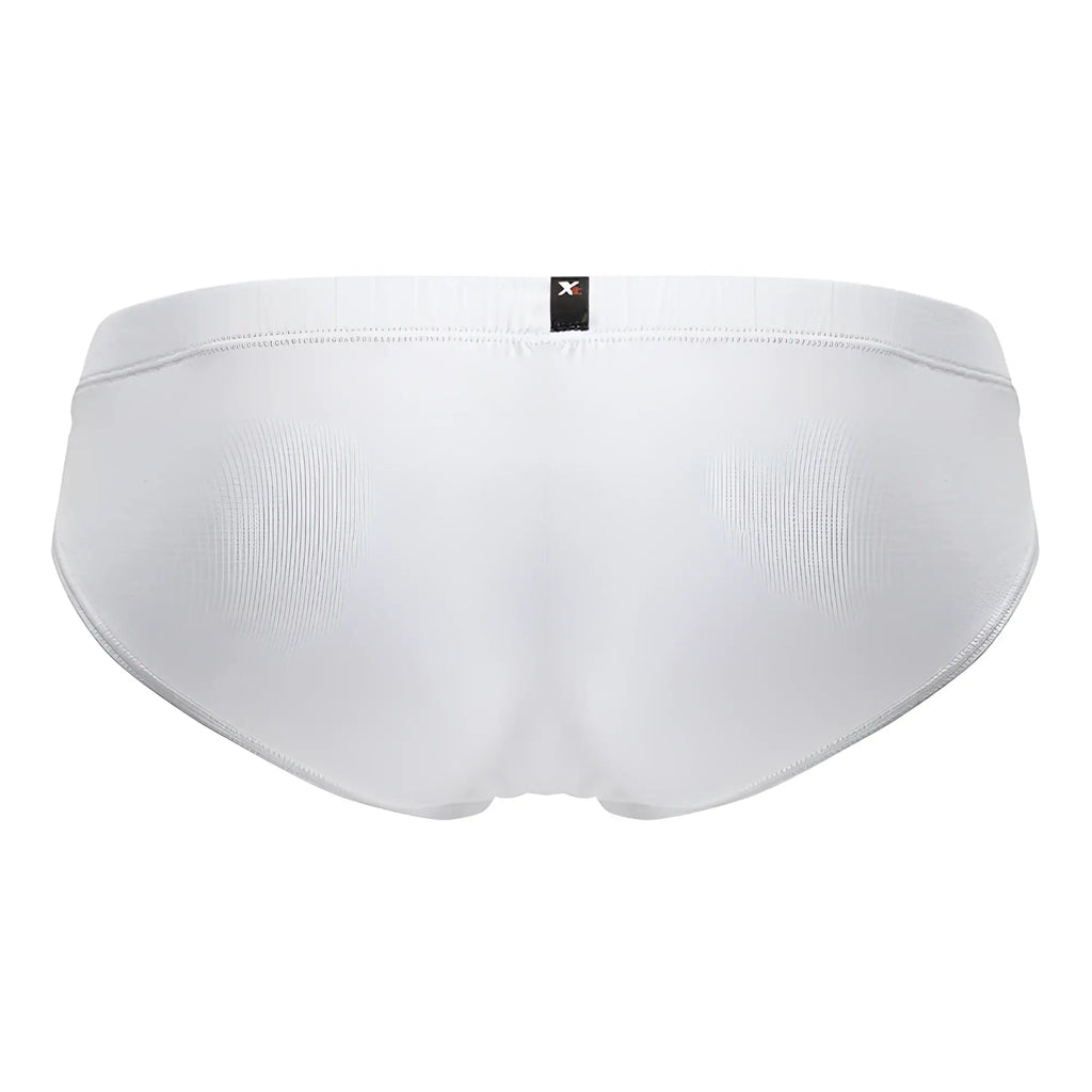 White xtremen 91207b microfiber briefs with ribbed texture and small black brand tag on waistband