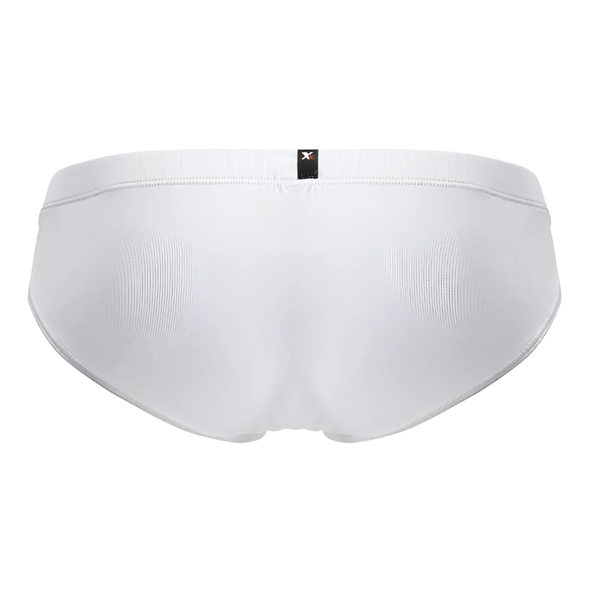 White xtremen 91207b microfiber briefs with ribbed texture and small black brand tag on waistband