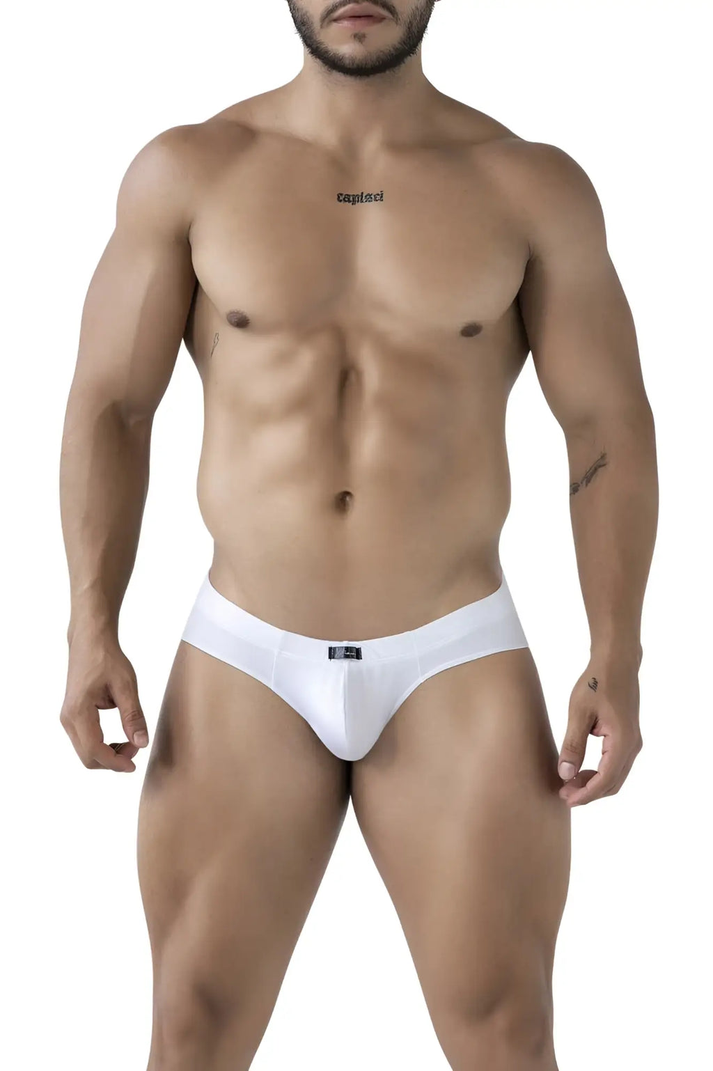 White xtremen 91207b microfiber briefs with a sleek minimalist design and small black logo on the front