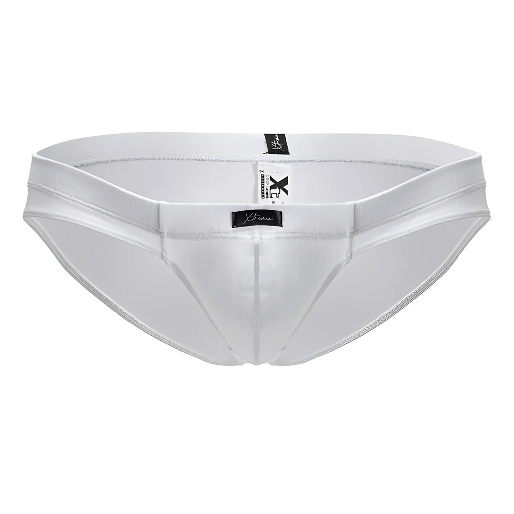 Xtremen 91207B white microfiber briefs with sleek satin-like finish and form-fitting design for men