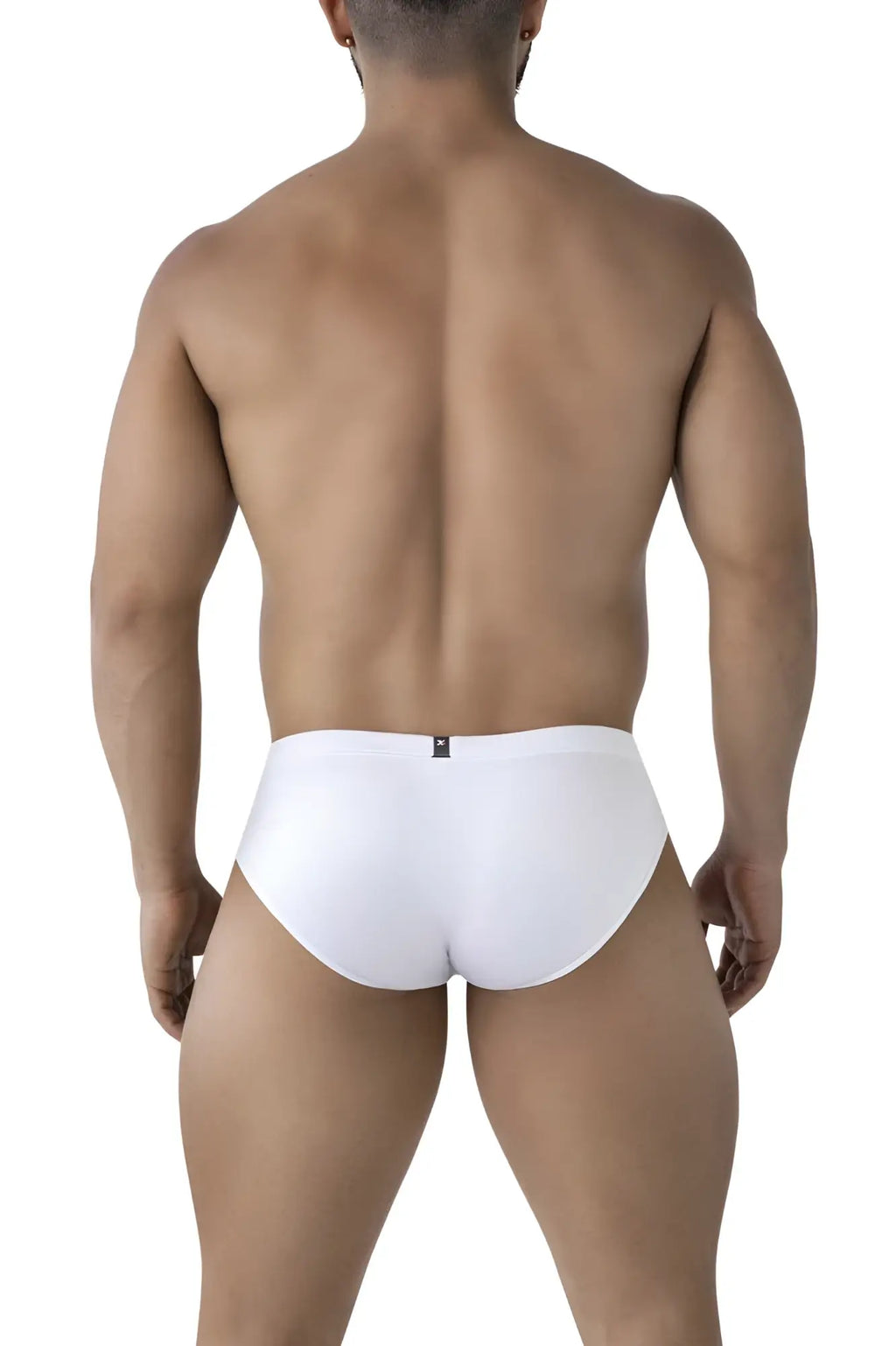 White Xtremen 91207B microfiber briefs with a smooth form-fitting design and a small black logo on the waistband
