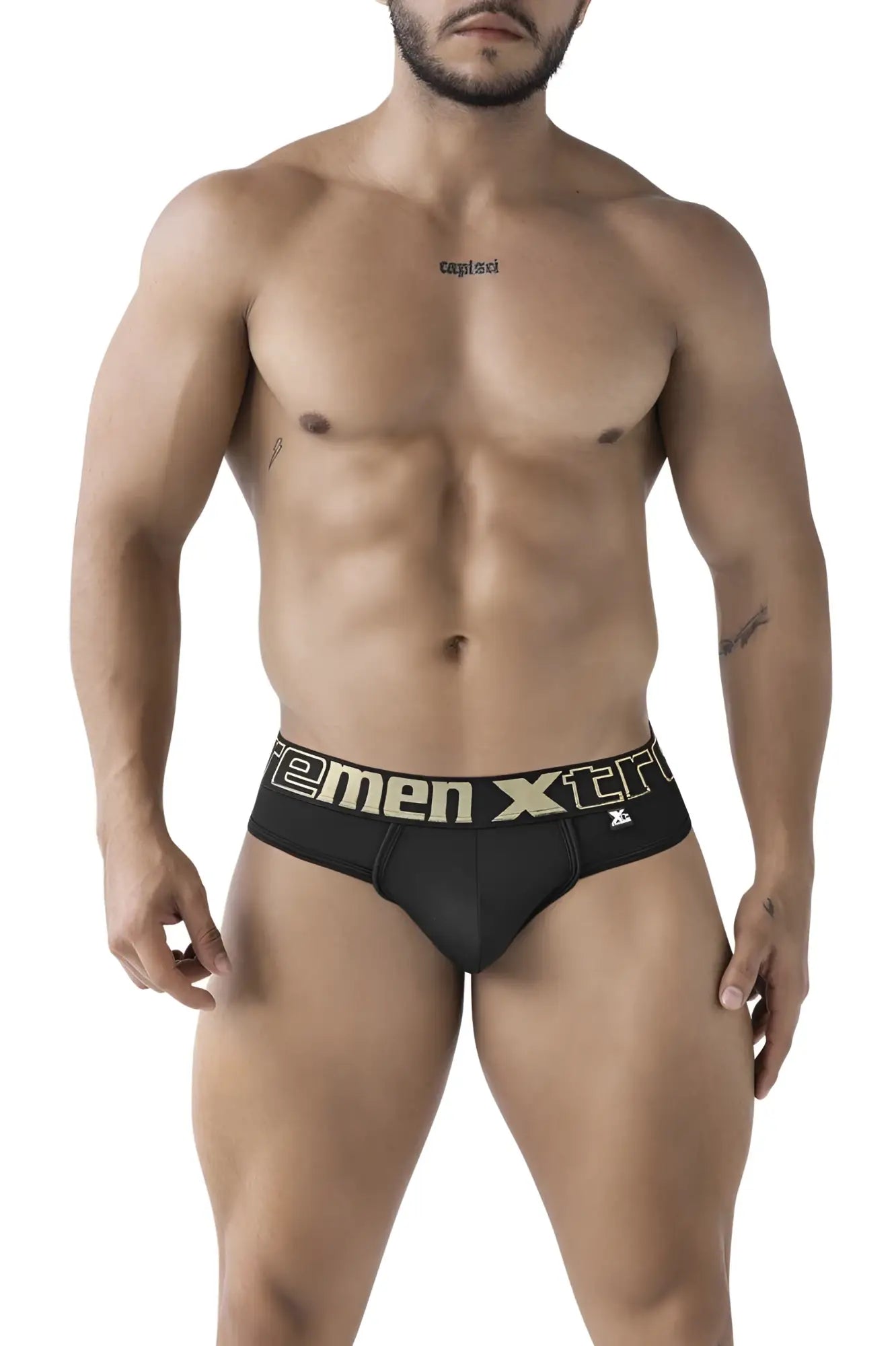 Black xtremen 91208b microfiber thongs with gold and white xtreme logo waistband