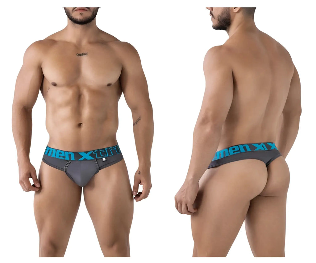Gray xtremen 91208b microfiber thongs with teal men x elastic waistband for men