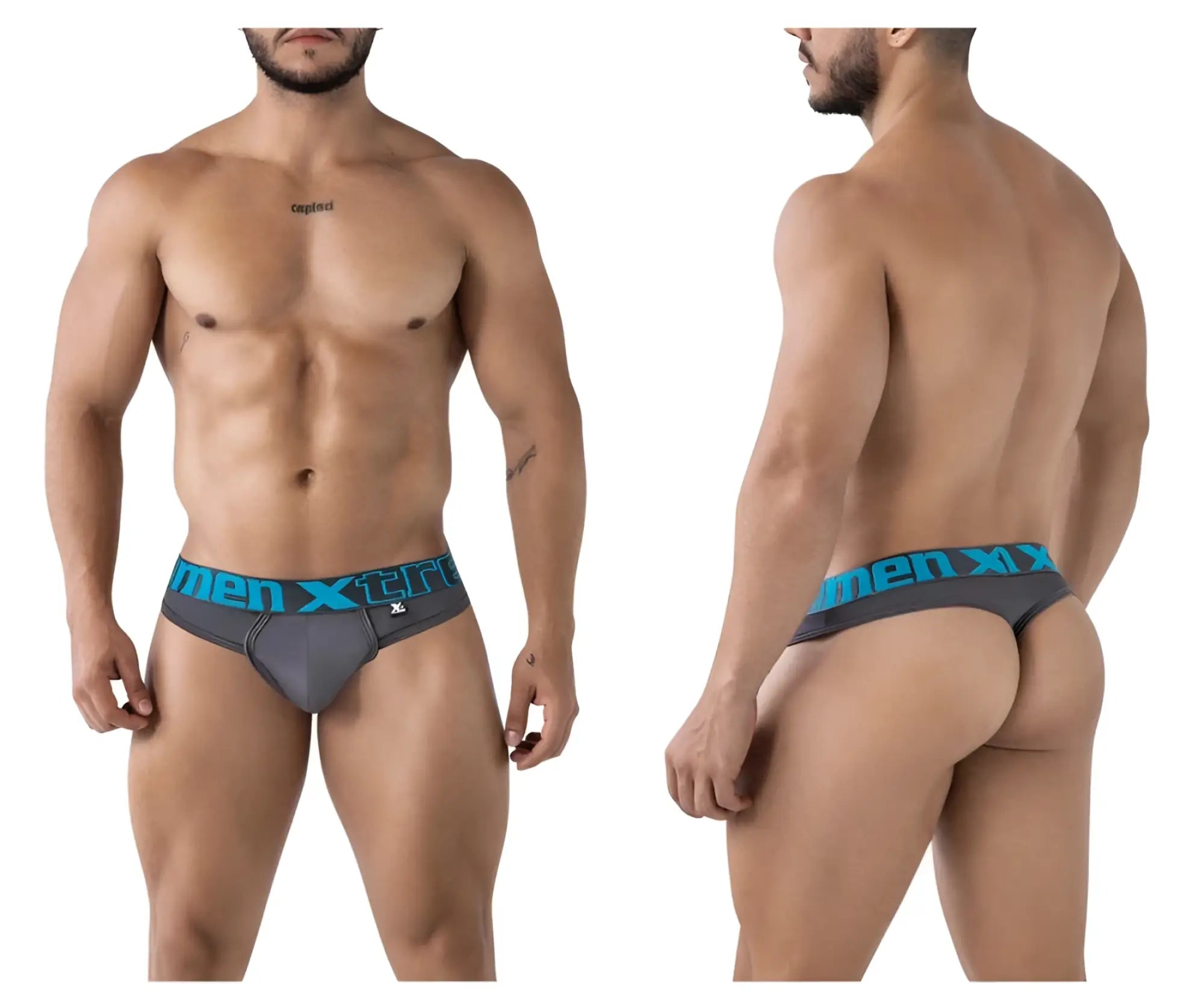 Gray xtremen 91208b microfiber thongs with teal men x elastic waistband for men