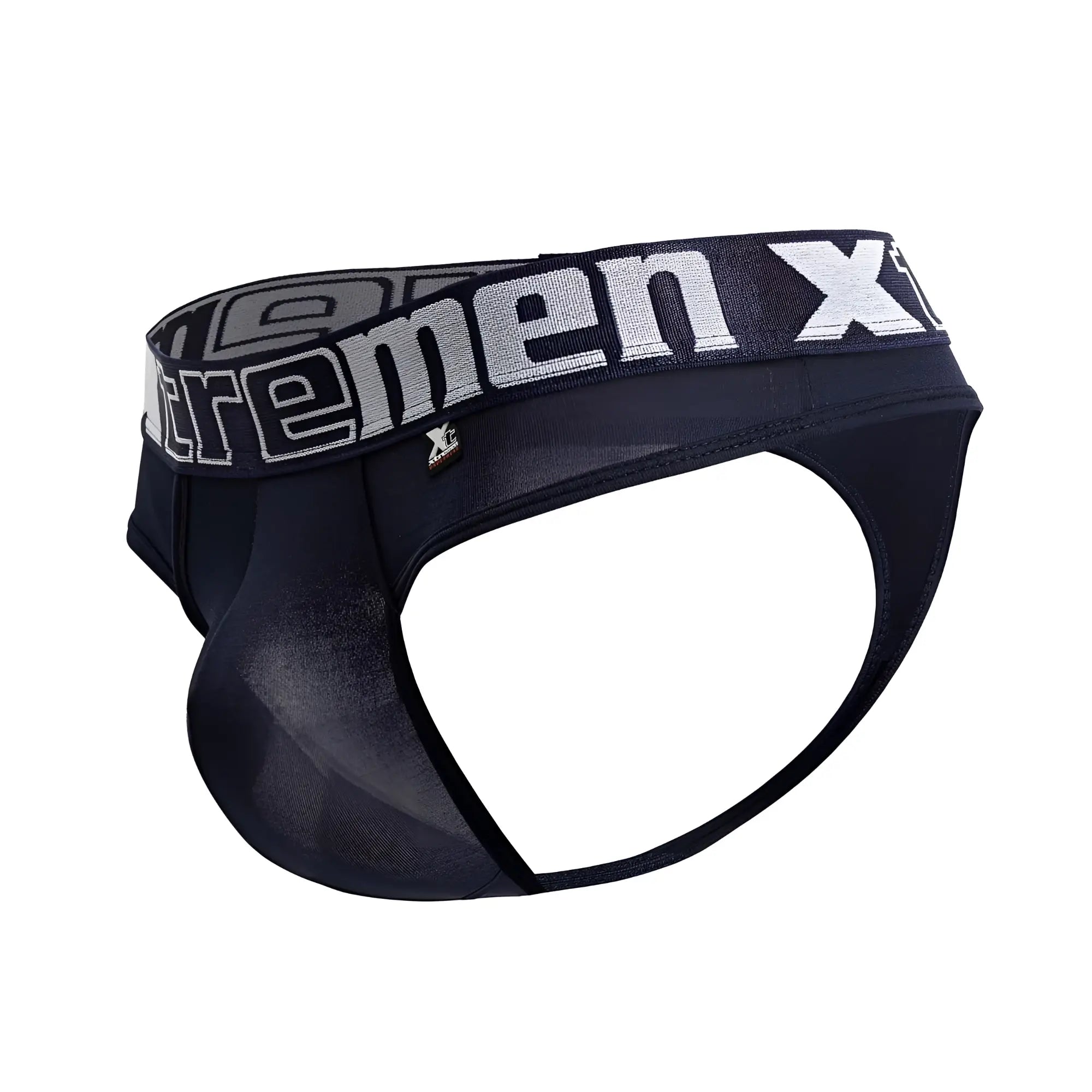 Navy microfiber thongs with gray and white xtremen x logo band designed for black men by xtremen 91208b
