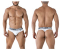 White Xtremen 91208B microfiber thongs with a gray elastic waistband featuring bold Xtremen branding