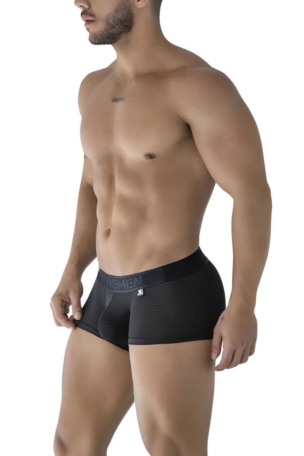 Black xtremen 91209b microfiber trunks with textured front panel and elastic extreme waistband in black color
