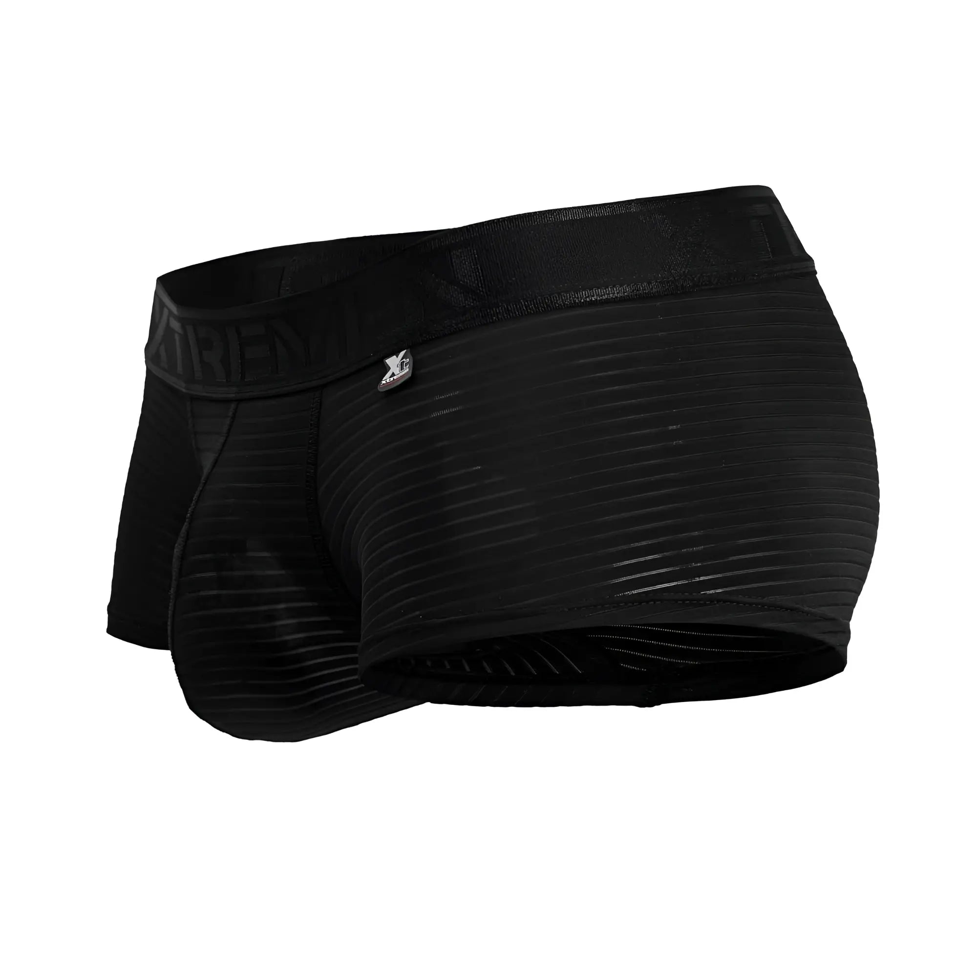 Black xtremen 91209b microfiber trunks with ribbed fabric and elastic waistband featuring brand name