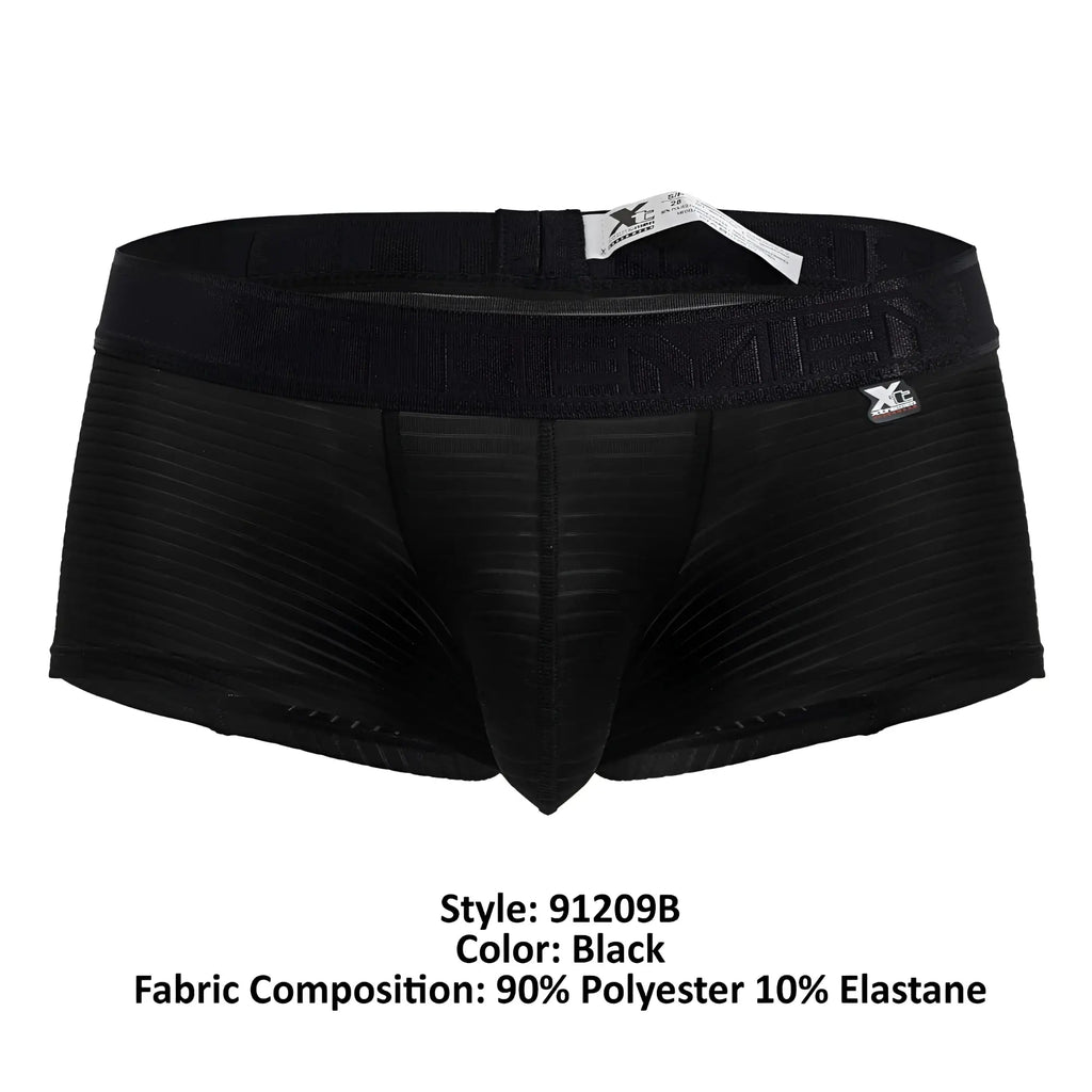 Black xtremen 91209b microfiber trunks with ribbed fabric and elastic waistband featuring brand logo