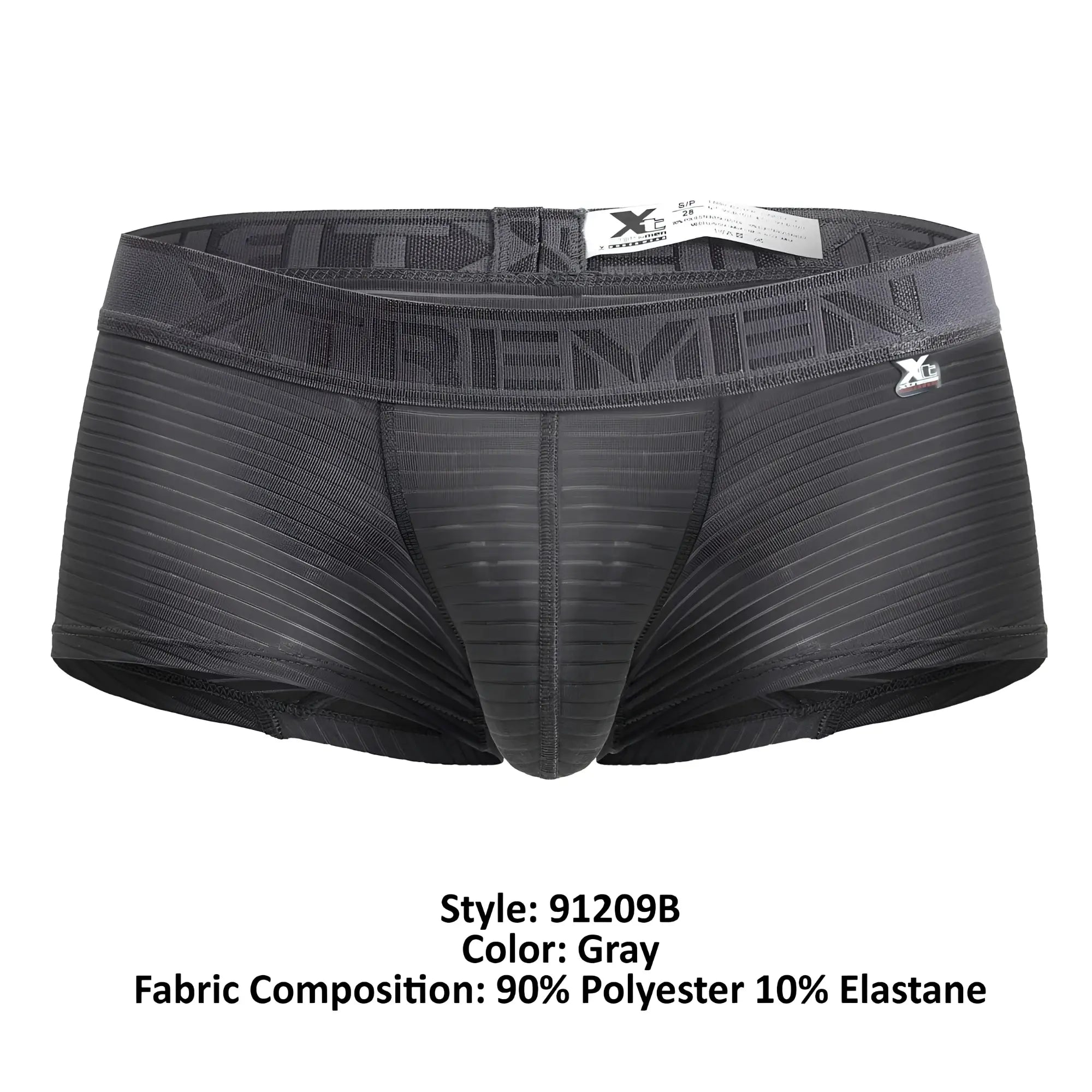 Gray xtremen 91209b microfiber trunks with ribbed texture and branded waistband for men