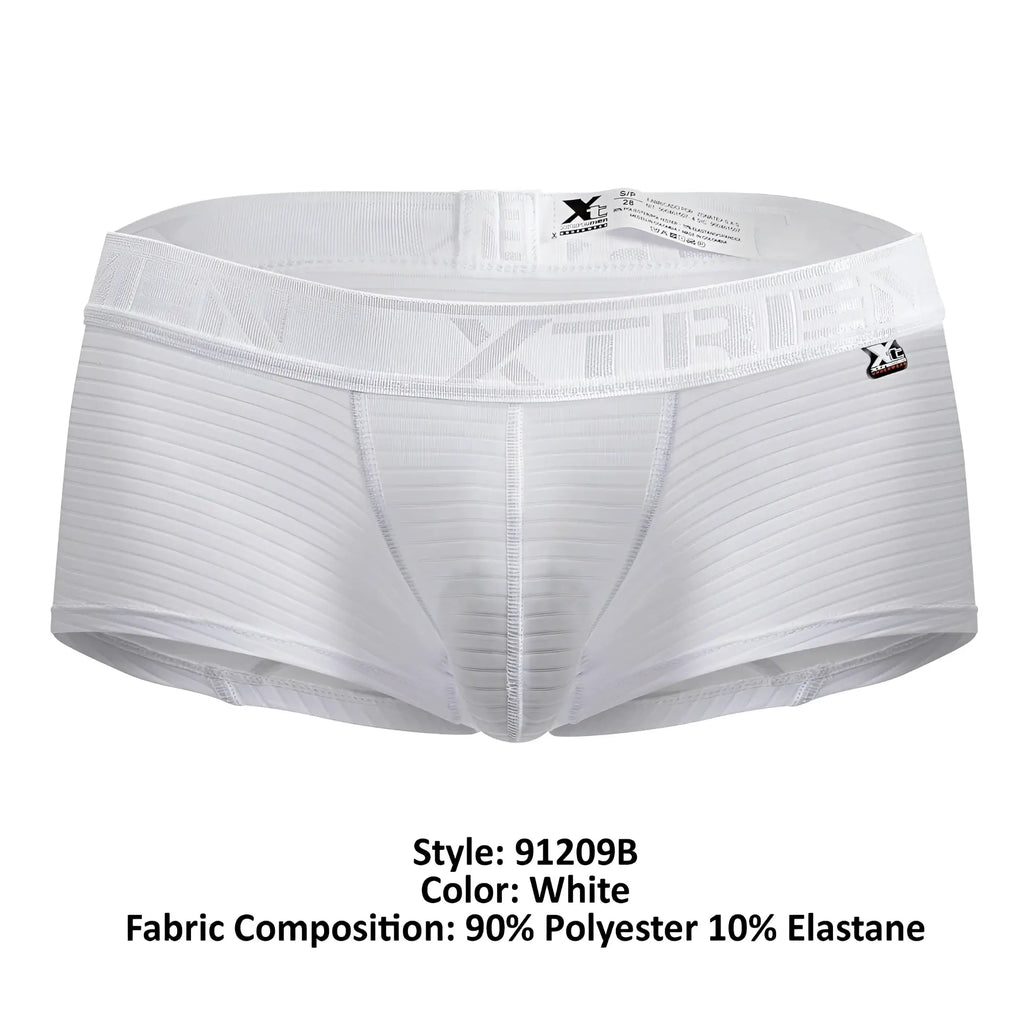 White xtremen 91209b microfiber trunks with ribbed texture and elastic waistband featuring xtreme logo