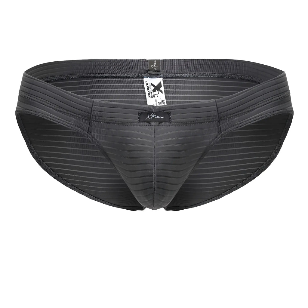 Dark gray striped xtremen 91210b microfiber briefs for men with textured fabric and branded tag