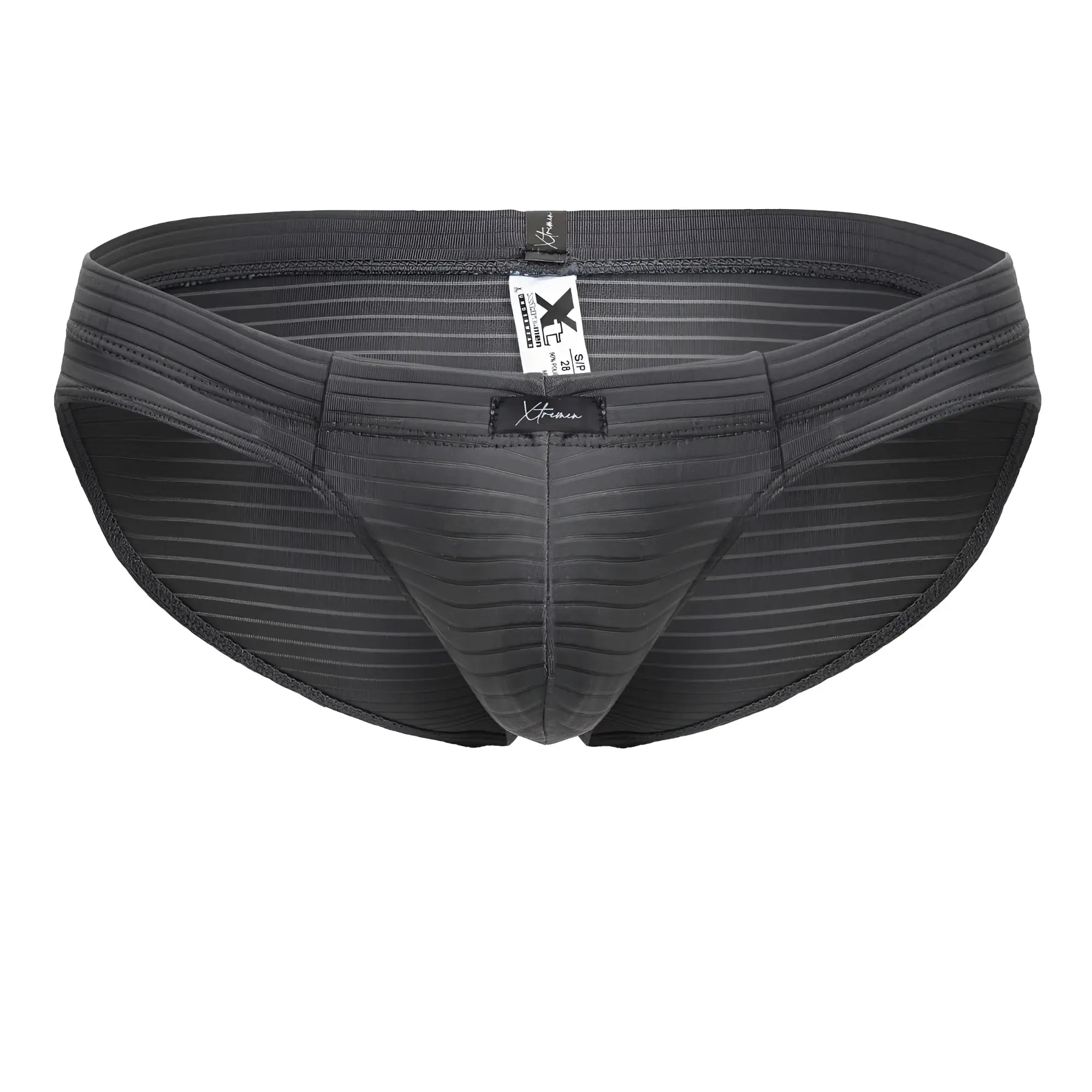 Dark gray striped xtremen 91210b microfiber briefs for men with textured fabric and branded tag