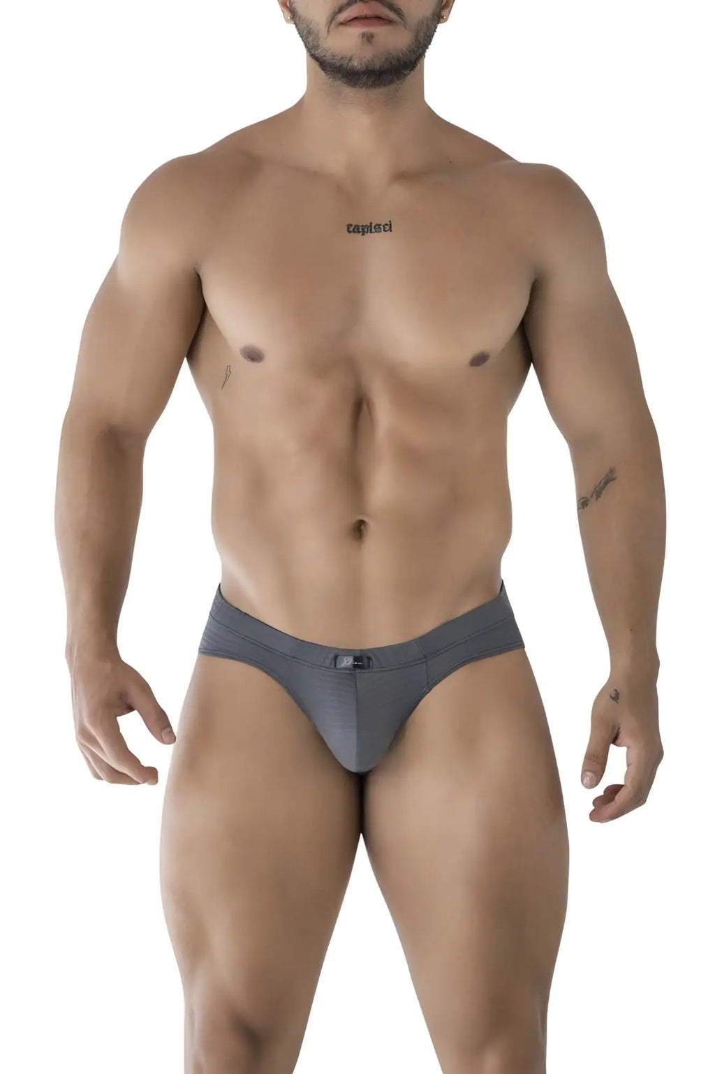 Gray xtremen 91210b microfiber briefs with subtle textured fabric and small logo on the waistband