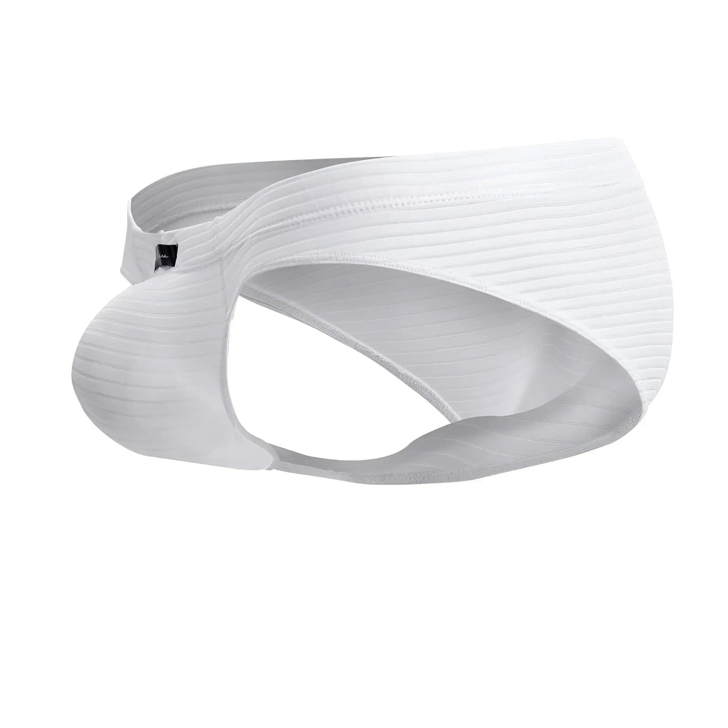 White xtremen 91210b microfiber briefs featuring ribbed cotton and a sleek contoured design in a front view