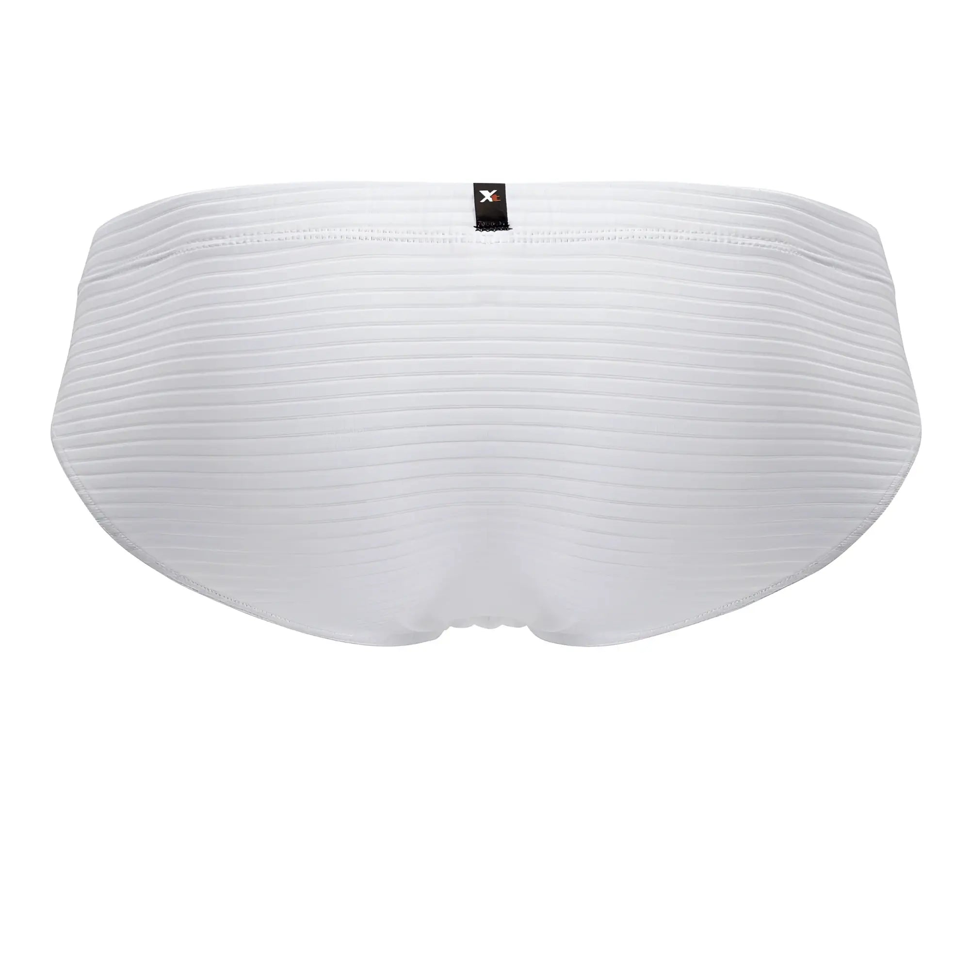 White xtremen 91210b microfiber briefs with ribbed texture and small black brand tag on waistband