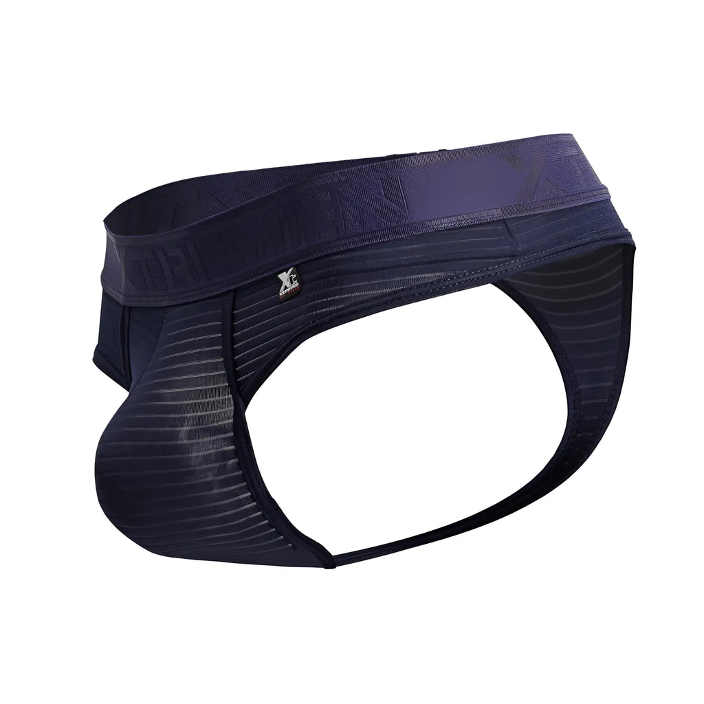 Dark navy blue xtremen 91211b microfiber briefs with ribbed fabric and elastic waistband featuring x logo