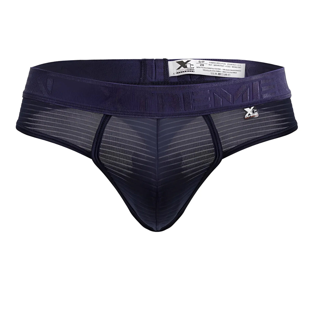Dark navy blue Xtremen 91211B microfiber thongs for men with mesh design and elastic waistband