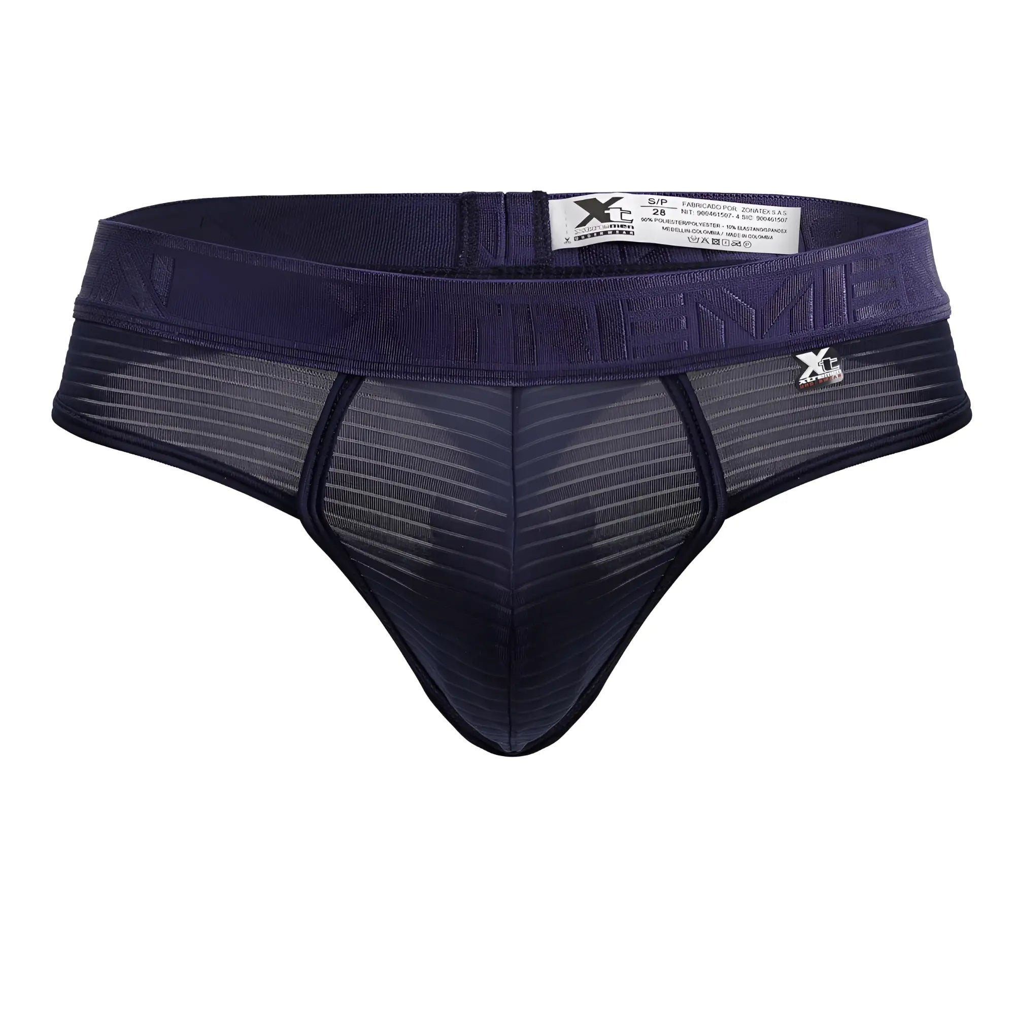 Dark navy blue Xtremen 91211B microfiber thongs for men with mesh design and elastic waistband