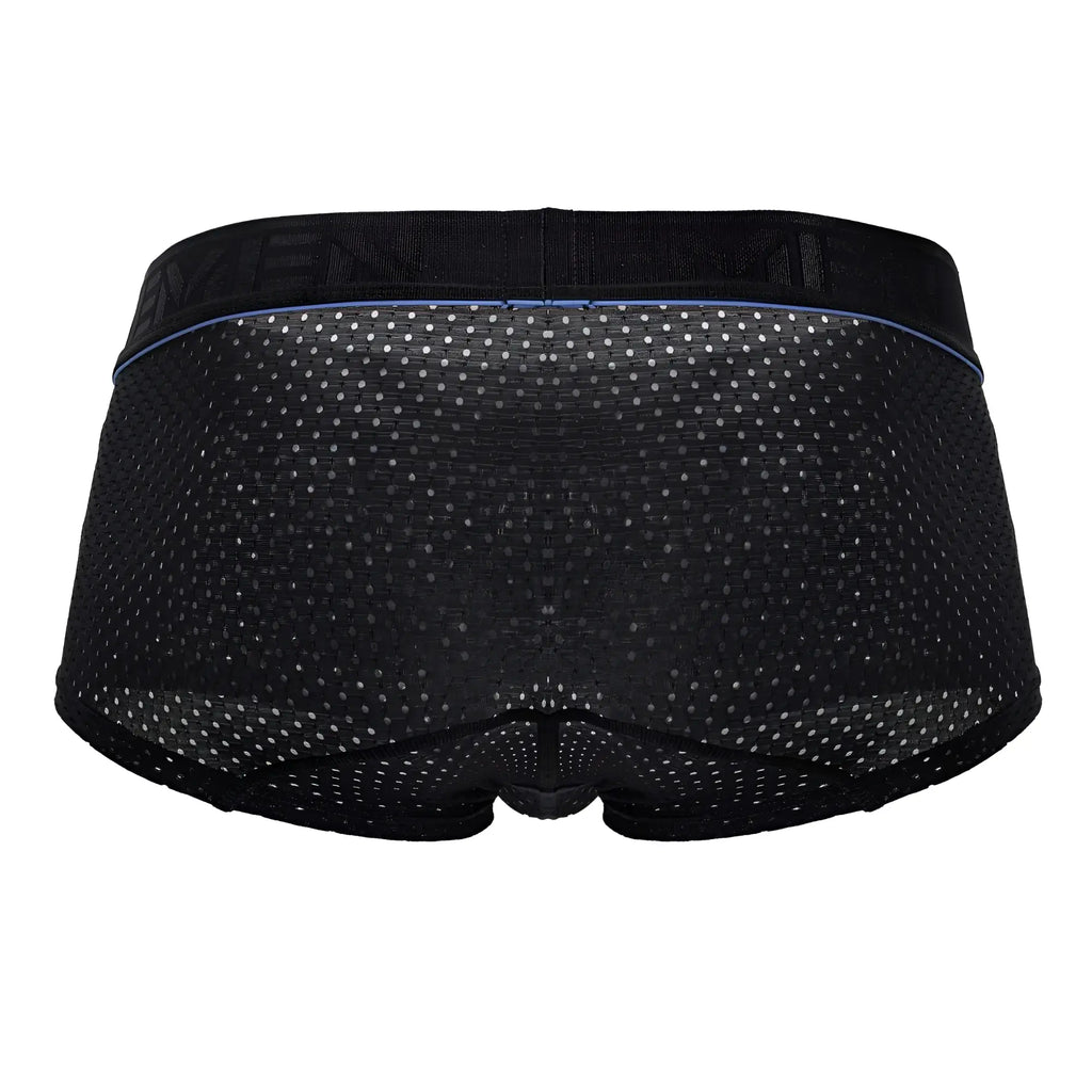 Black xtremen 91212b microfiber trunks with mesh fabric perforated pattern and thin blue waistband trim