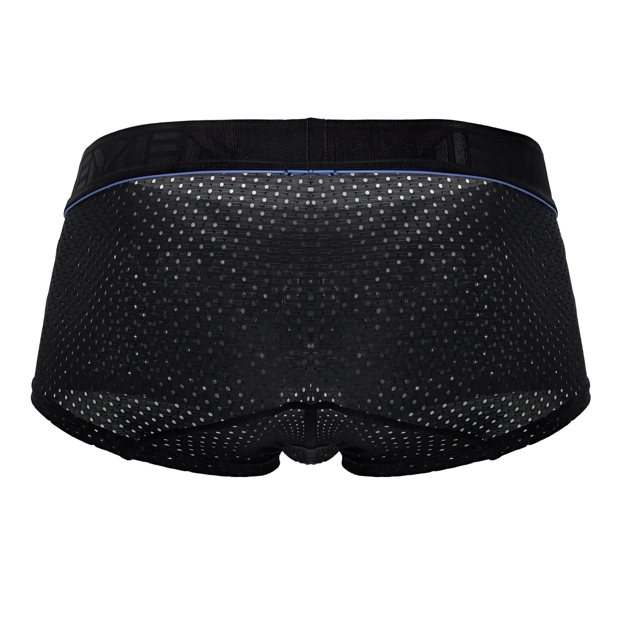 Black xtremen 91212b microfiber trunks with mesh fabric perforated pattern and thin blue waistband trim