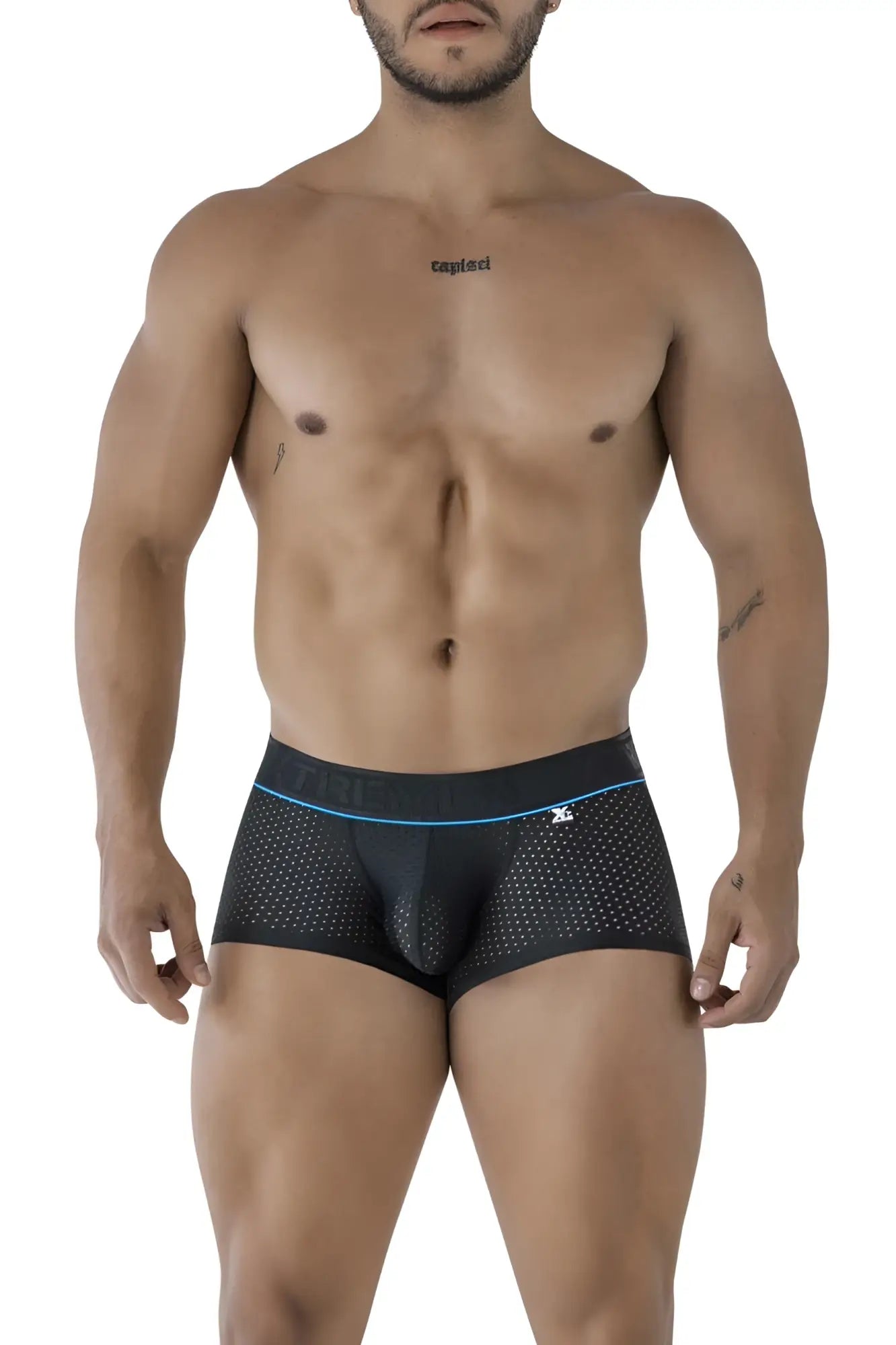 Black perforated microfiber briefs with blue trim and tapis waistband from xtremen 91212b collection