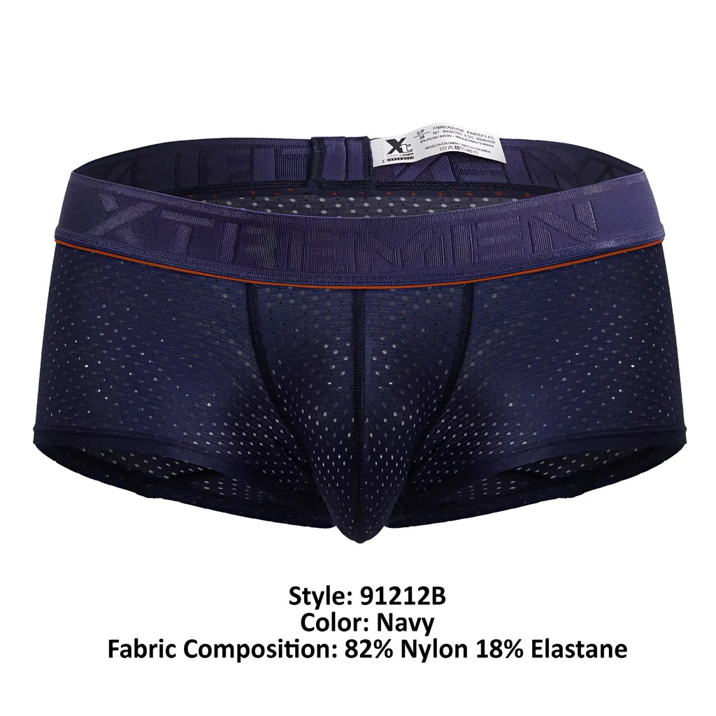 Navy blue xtremen 91212b microfiber athletic briefs with perforated mesh design and elastic waistband with brand name