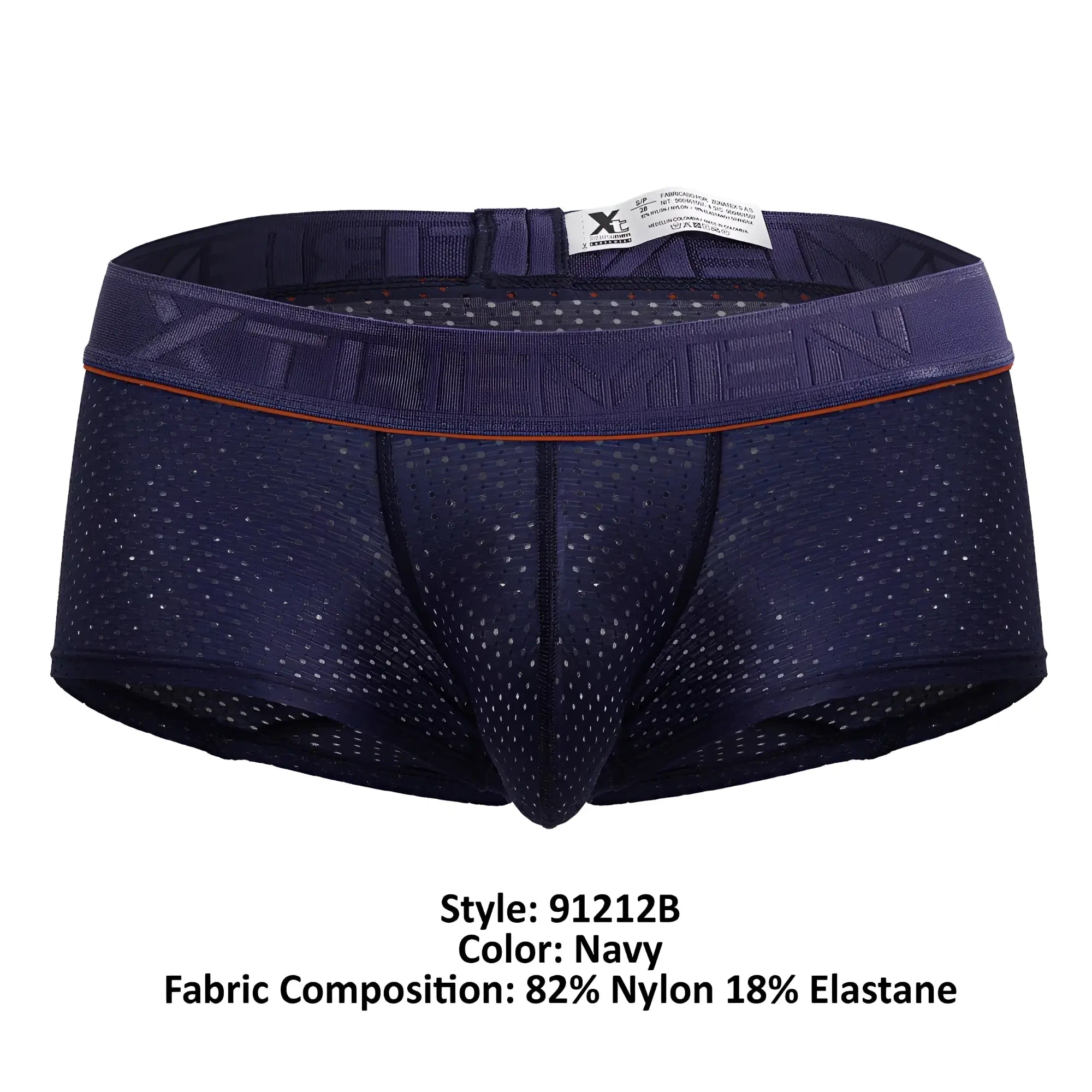 Navy blue xtremen 91212b microfiber athletic briefs with perforated mesh design and elastic waistband with brand name