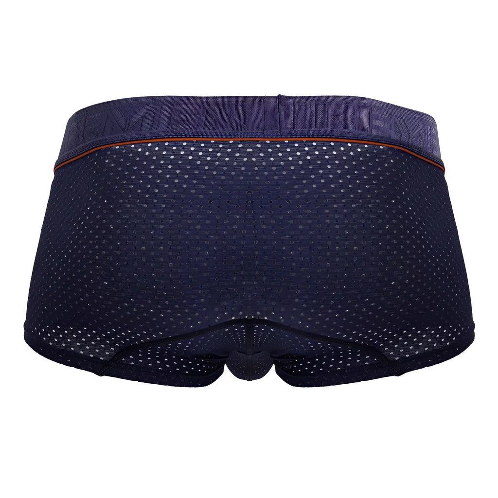 Navy blue xtremen 91212b microfiber trunks with orange trim and breathable mesh briefs for comfortable wear
