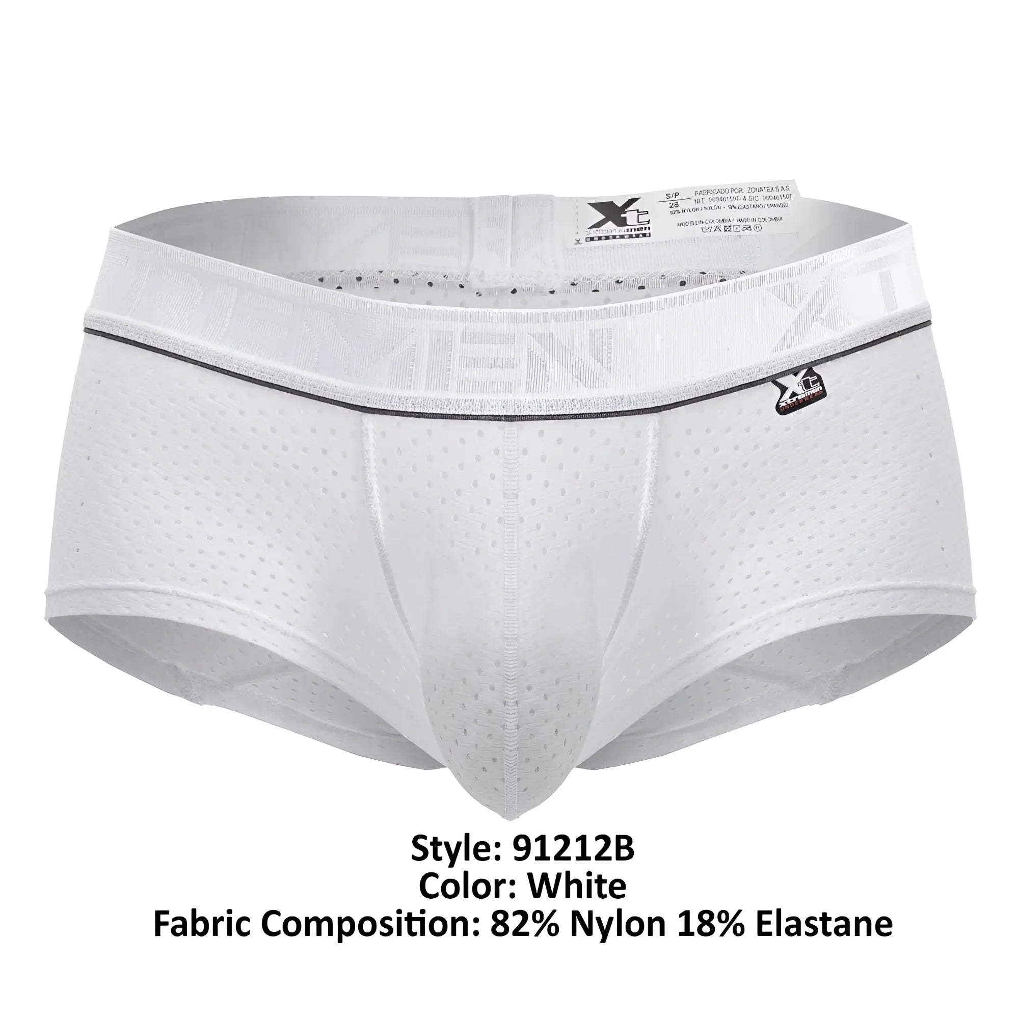 White xtremen 91212b microfiber trunks with perforated mesh design and black waistband trim featuring x-treme logo patch