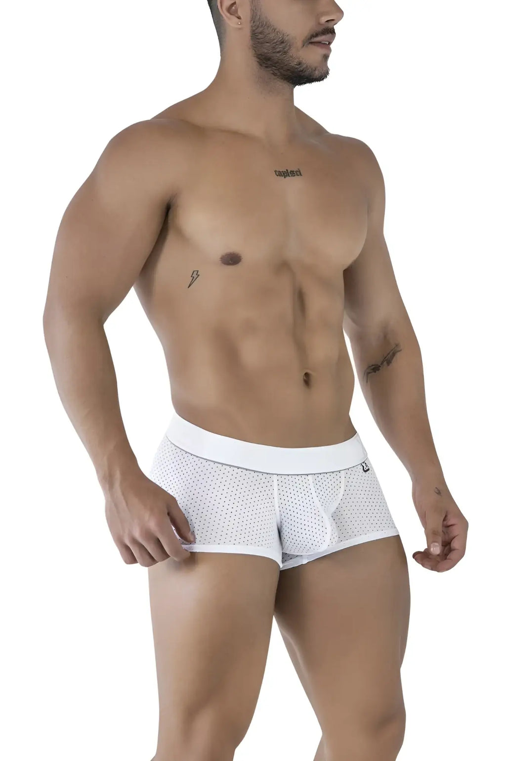 Xtremen 91212b microfiber trunks in white featuring breathable white mesh fabric and a solid white waistband