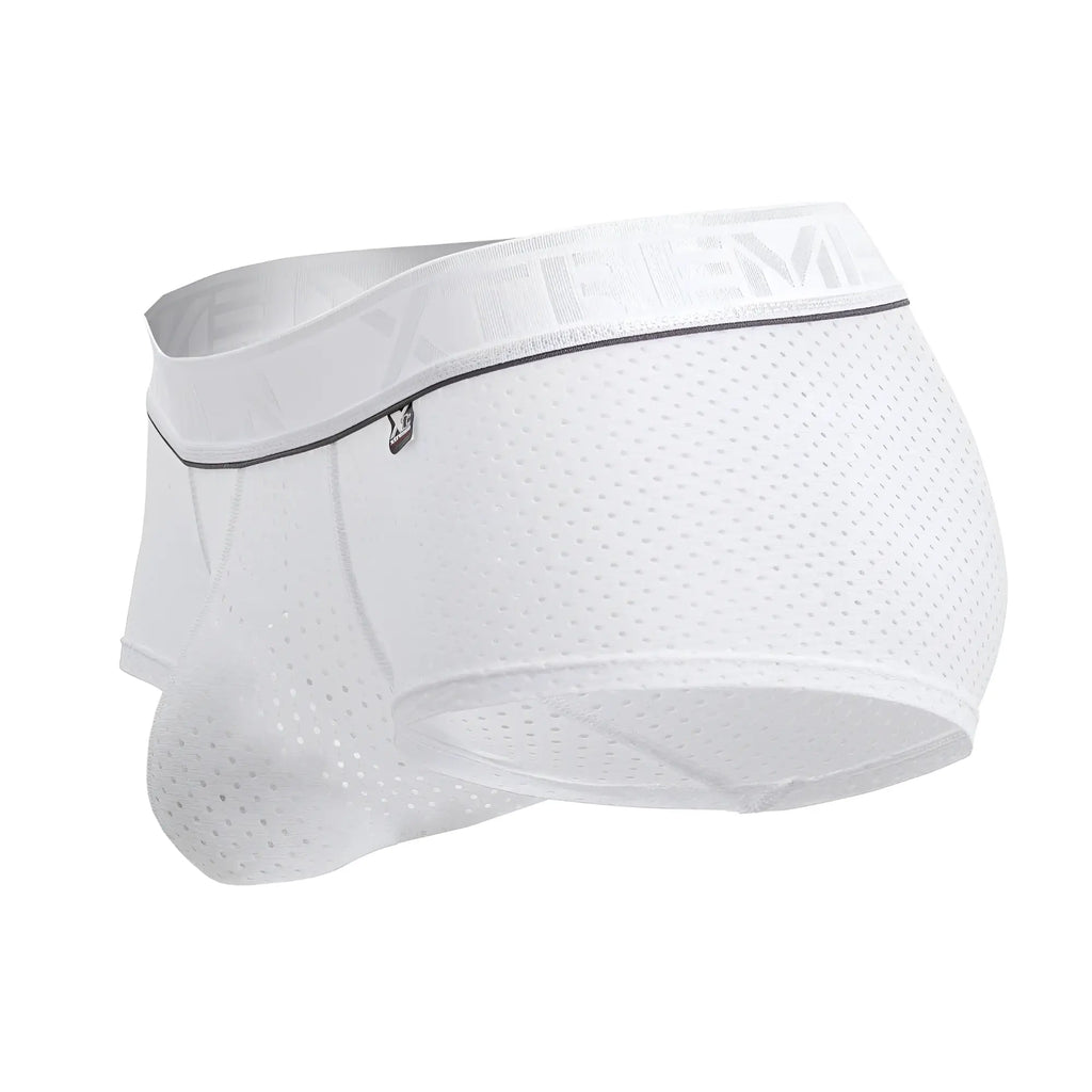 White xtremen 91212b microfiber briefs with mesh fabric gray trim and athem embroidery on the waistband