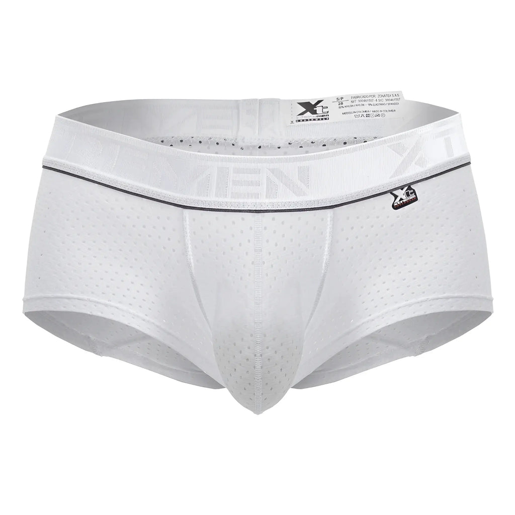White x-men xtremen 91212b microfiber trunks with perforated mesh design and black trim in white color