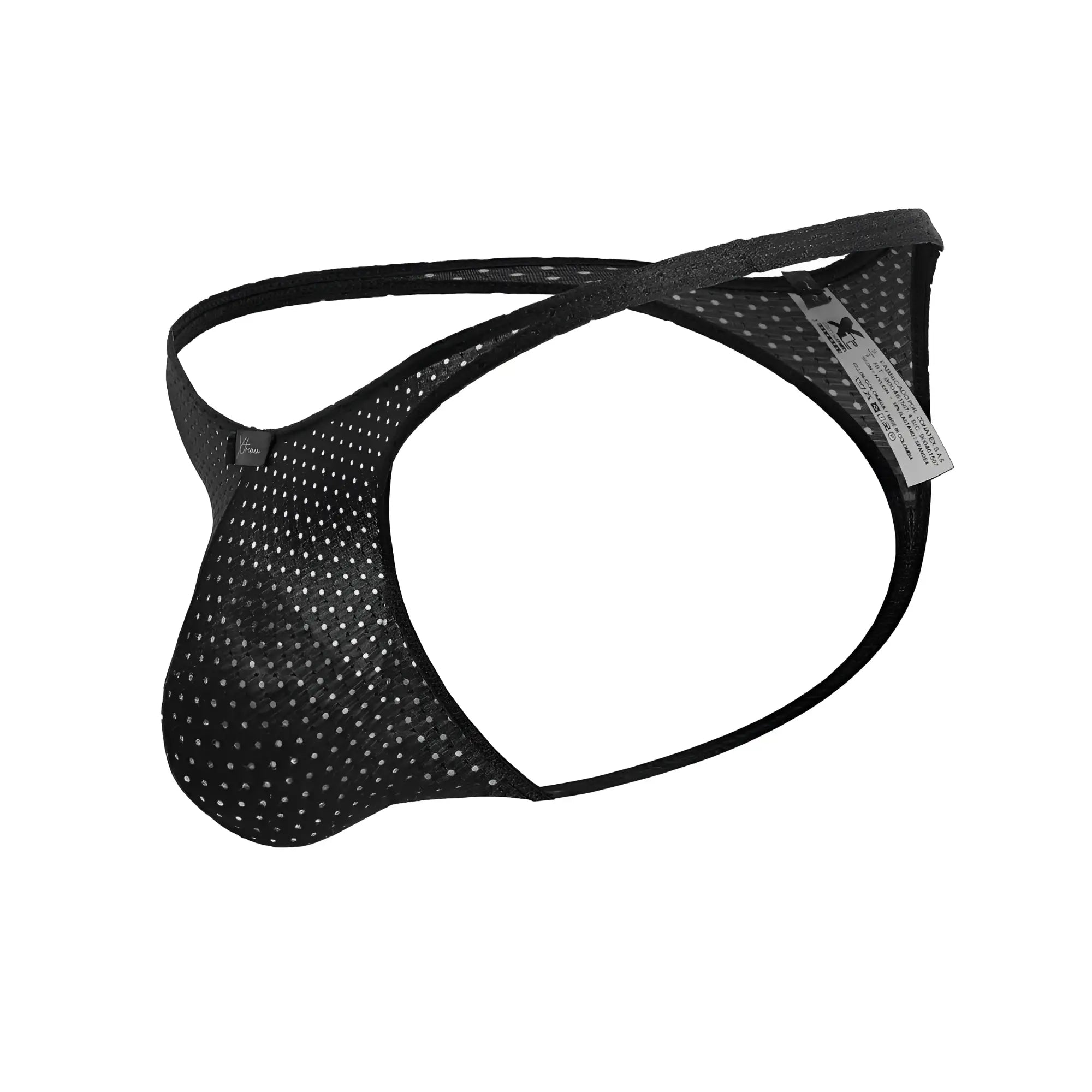 Black xtremen 91214b microfiber thong with mesh fabric silver dot pattern and reinforced elastic straps