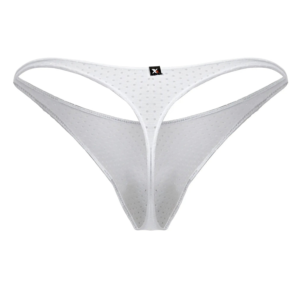 White xtremen 91214b microfiber thong with subtle dotted mesh pattern and reinforced stitching along edges