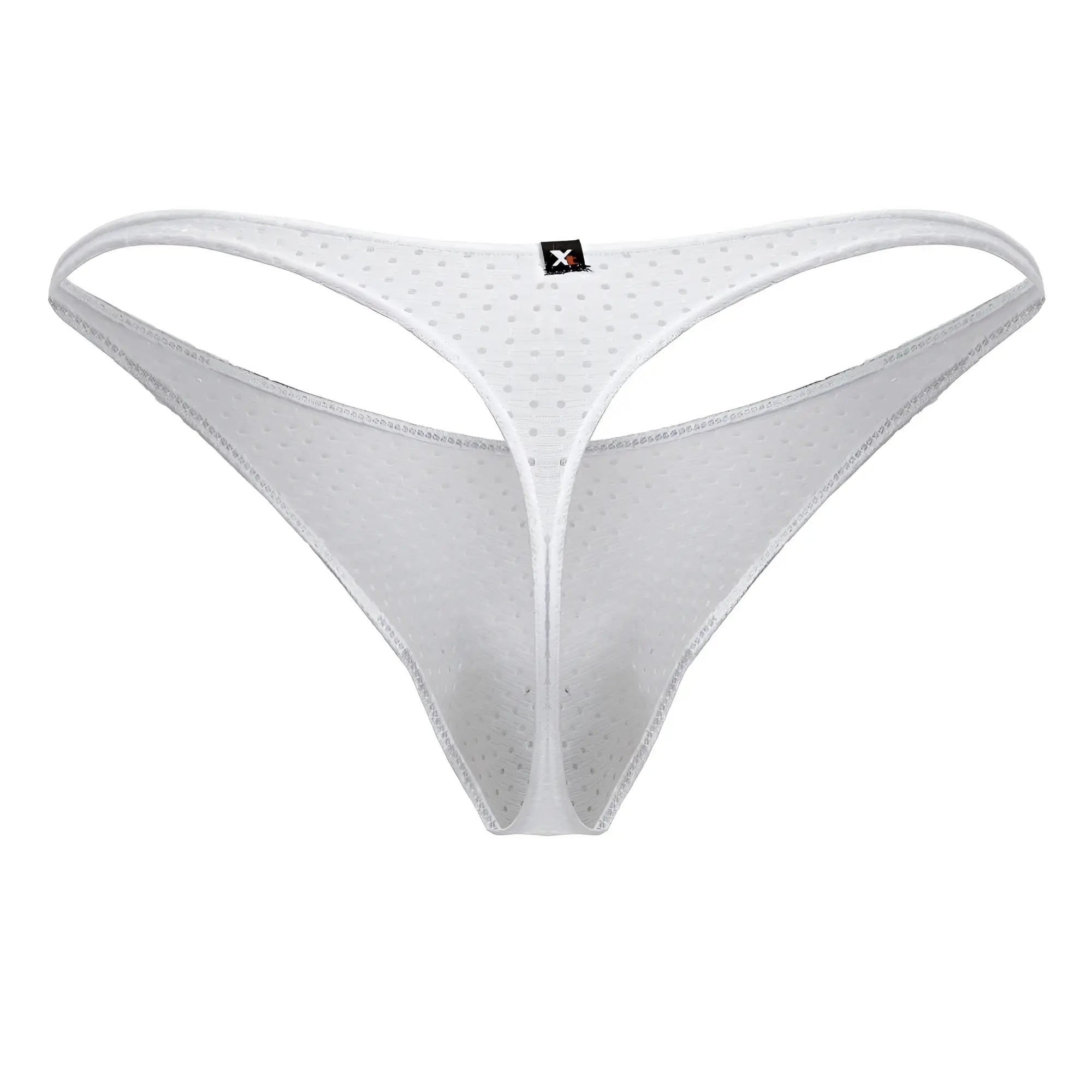 White xtremen 91214b microfiber thong with subtle dotted mesh pattern and reinforced stitching along edges