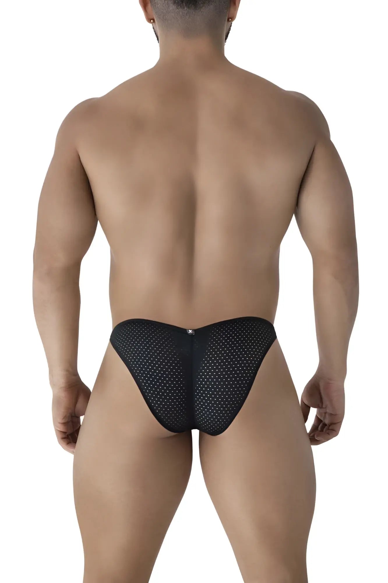 Xtremen 91215b black microfiber bikini briefs featuring a subtle black mesh pattern
