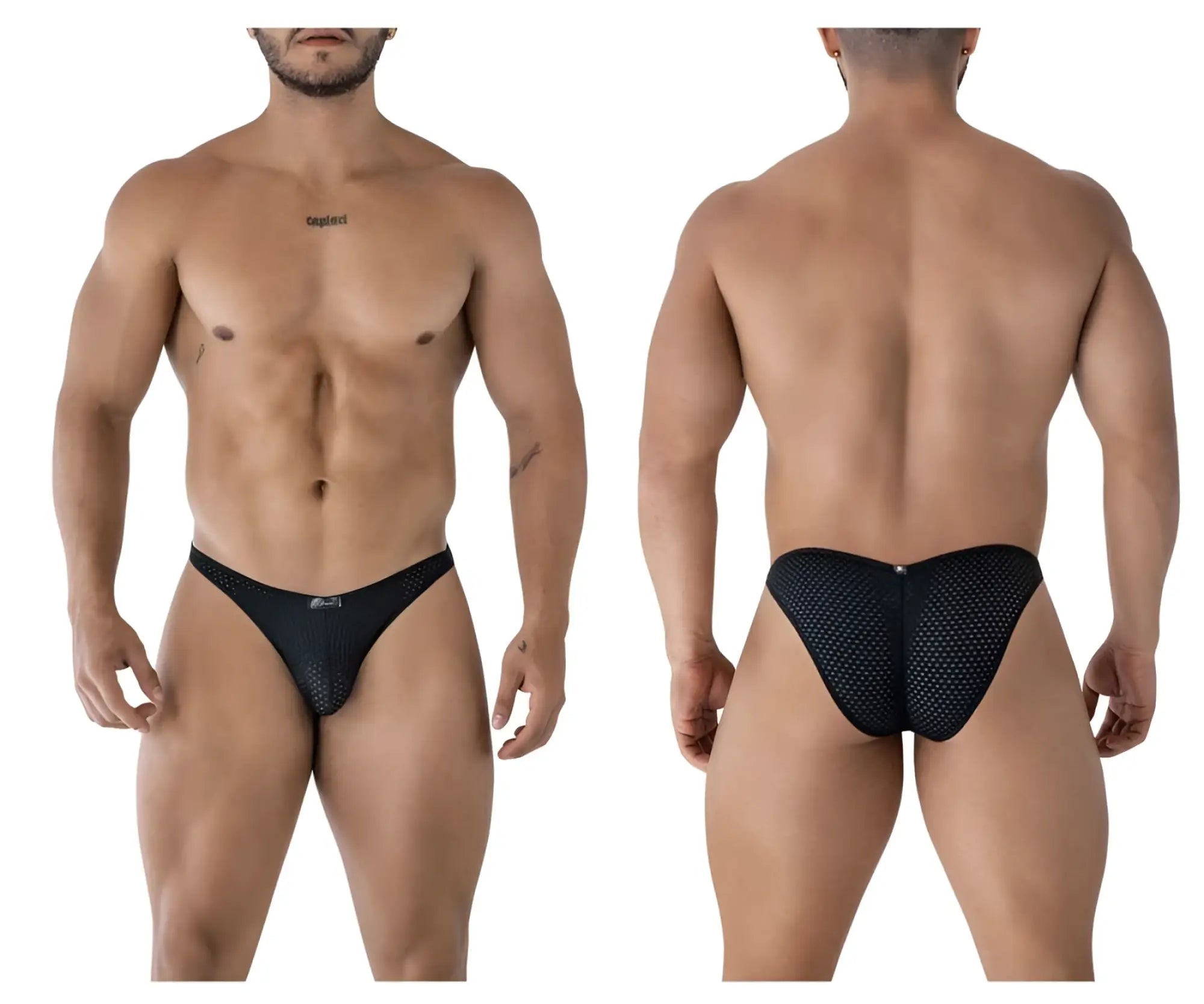 Black xtremen 91215b microfiber bikini briefs with subtle pattern mesh and sleek form-fitting design