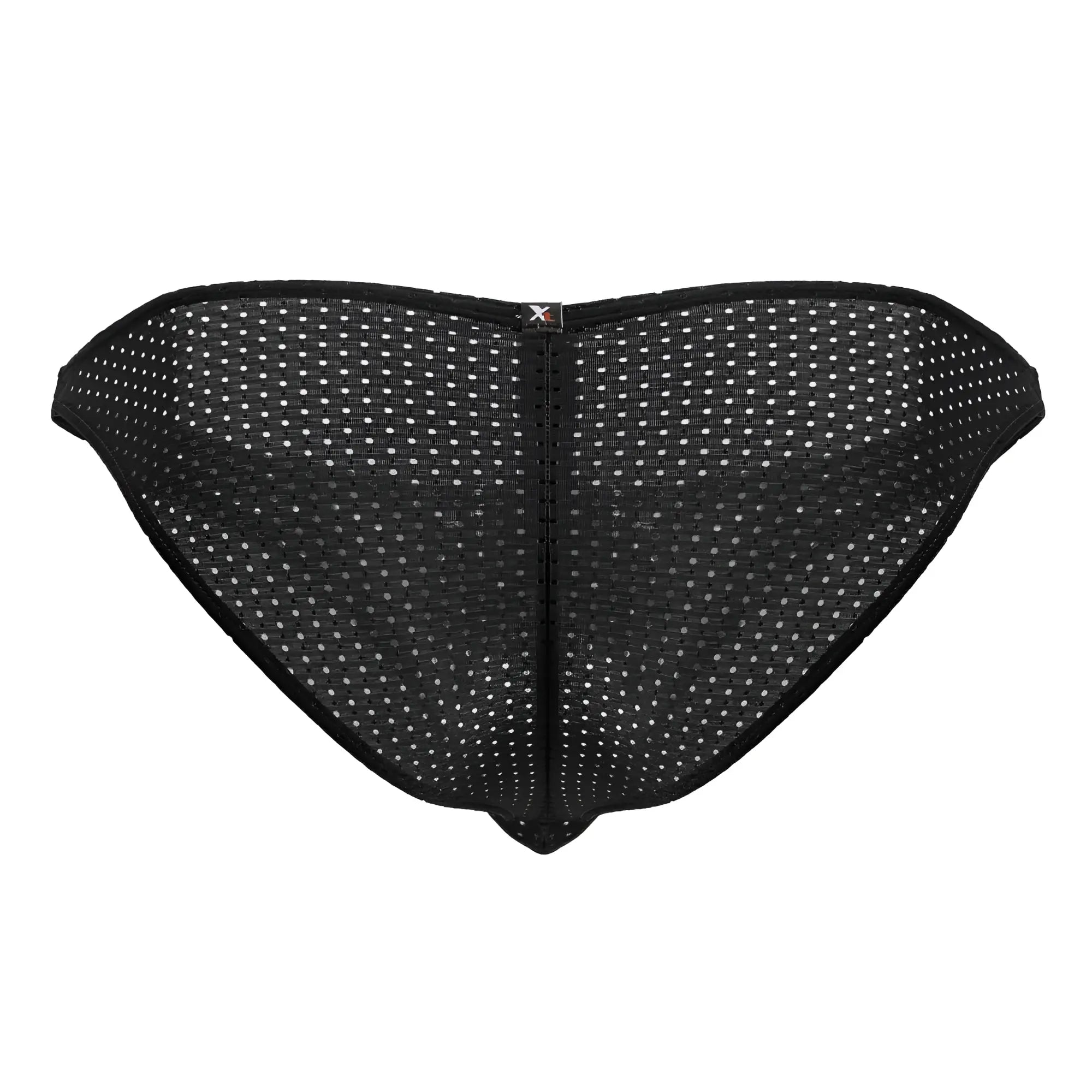 Xtremen 91215b black microfiber bikini briefs with black mesh and subtle white dot pattern and central zipper closure