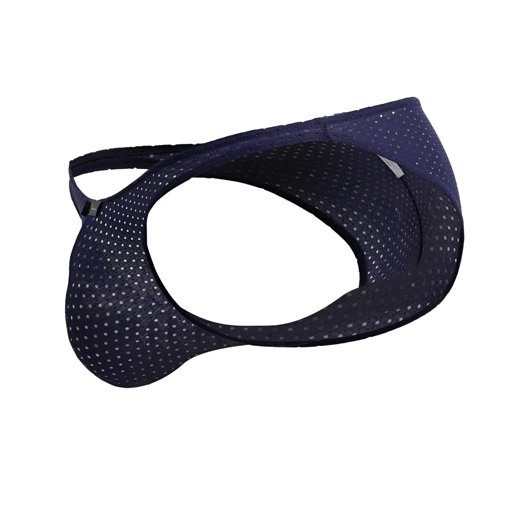 Navy blue microfiber mesh briefs with white polka dots and black elastic waistband xtremen 91215b bikini