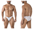 Xtremen 91215B microfiber bikini briefs in white with a subtle mesh pattern and a small black brand tag at the waistband