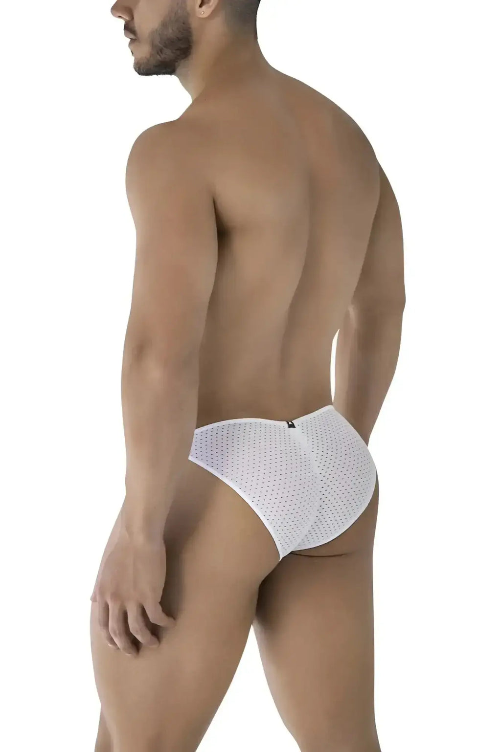 White xtremen 91215b microfiber bikini briefs with a subtle perforated mesh pattern front view