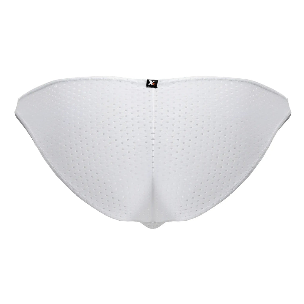 Xtremen 91215b microfiber bikini briefs in white with perforated mesh fabric and small black logo tag on the back