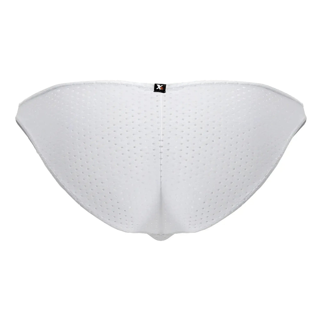 Xtremen 91215b microfiber bikini briefs in white with perforated mesh fabric and small black logo tag on the back